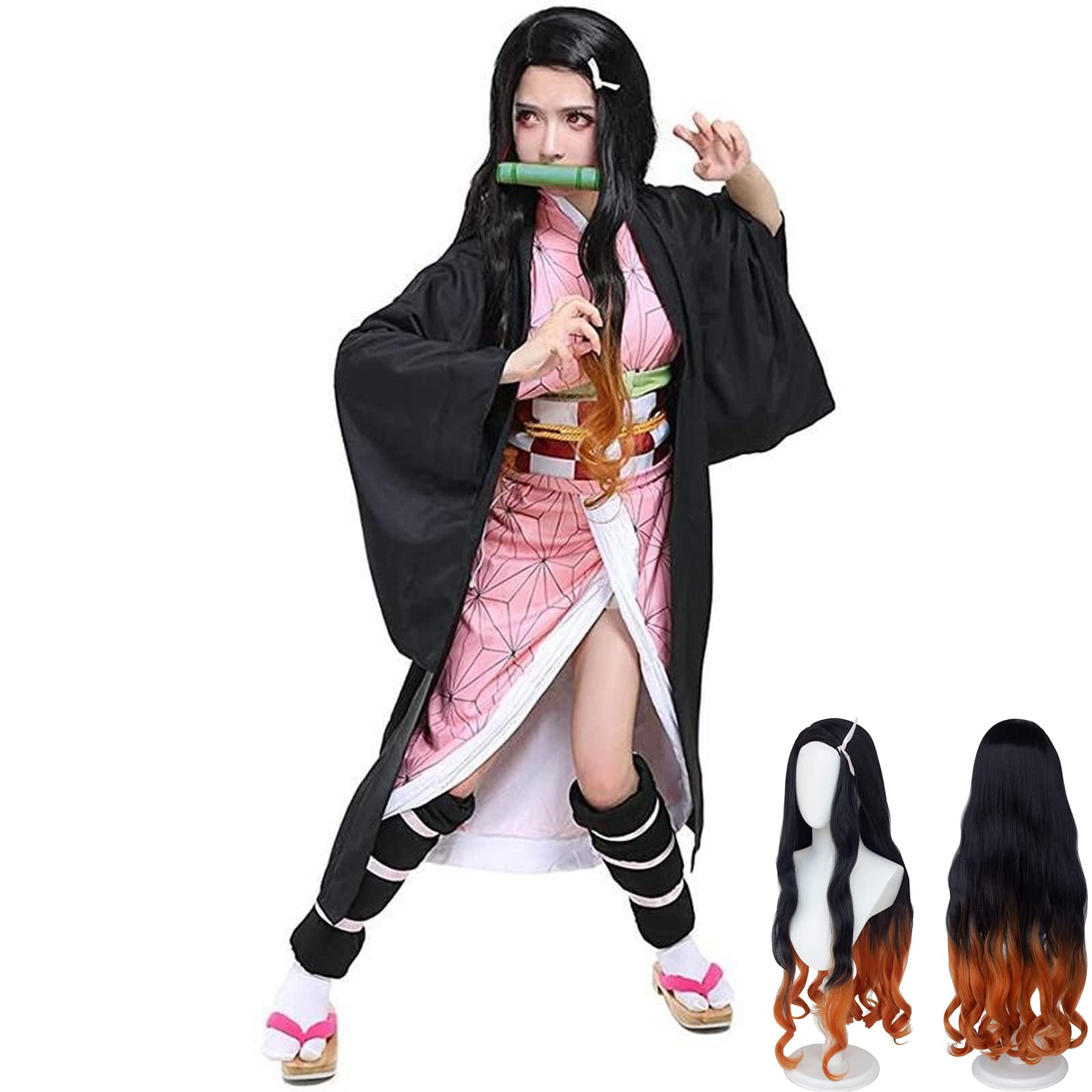 Buy Nezuko Cosplay Costume Set with Wig,Demon Slayer Nezuko Wig and