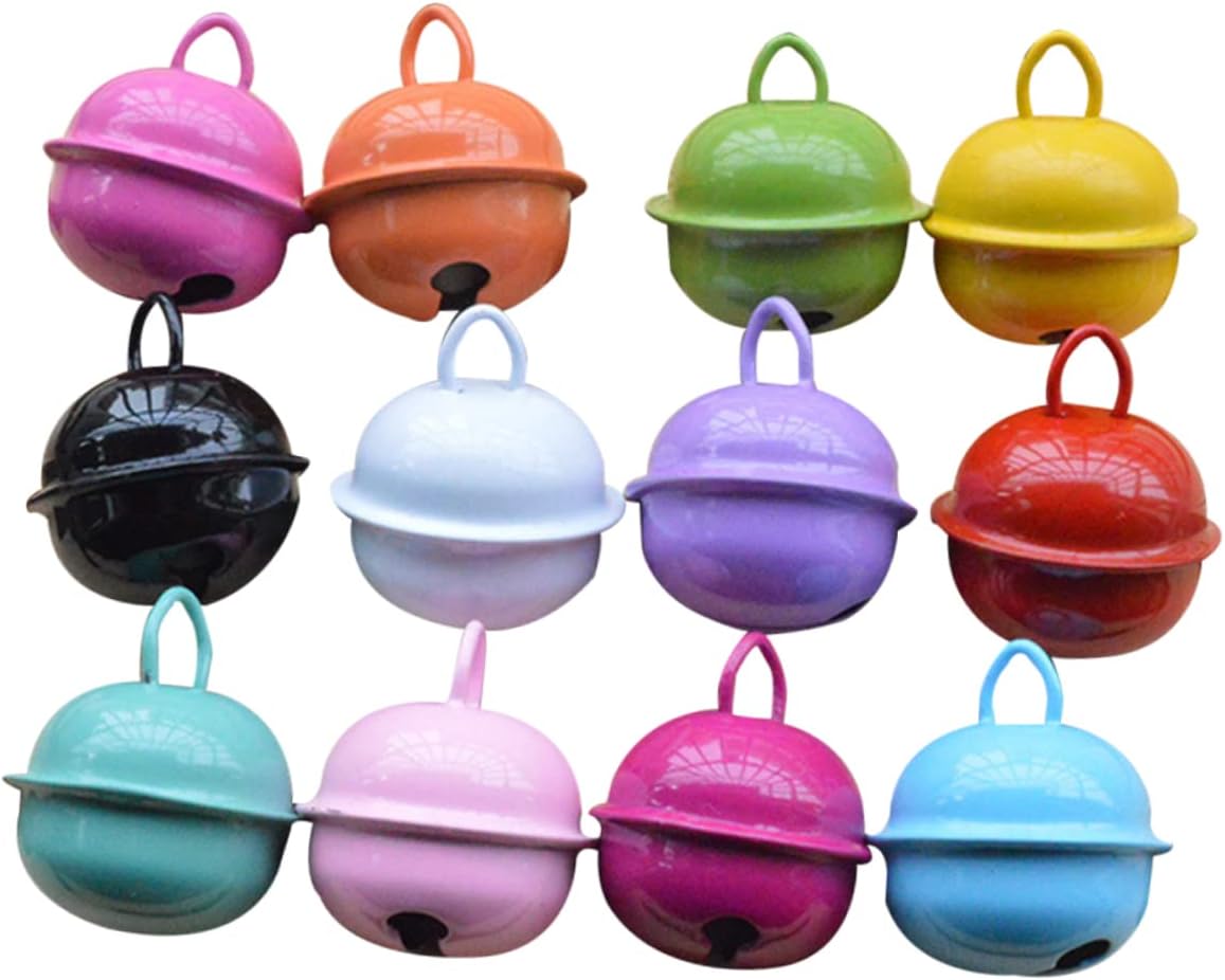Uonlytech 30Pcs Colorful Mini Metal Jingle Bells Round Christmas Ornaments for DIY Crafts Bright Painted Bells for Jewelry Making Holiday Celebrations Random Colors