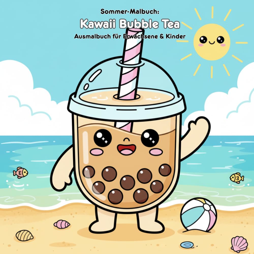 Kawaii Bubble Tea: Sommergeschichte & Malbuch: Für Erwachsene & Kinder: 36 Ausmalbilder, 21.59 x 21.59 cm – Tauche ein in ein süßes Bubble Tea Sommer-Abenteuer!