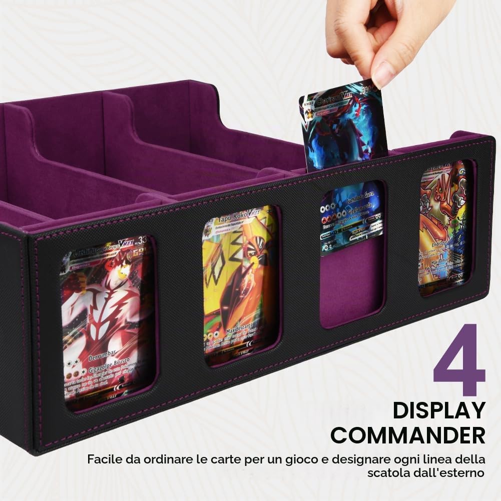Aolso Commander Deck Box per MTG,Scatola Magnetica con 4 Supporti per Carte da Collezione, per 2400+Carte, Deck Case con 24 Divisori-Viola