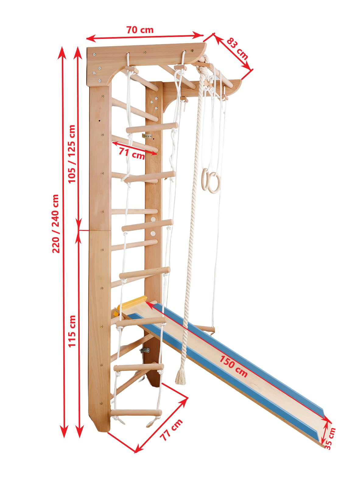 Kletterwand Sprossenwand Turnwand Kinder-5-220 Fitness Sportgerät Klettergerüst Holz