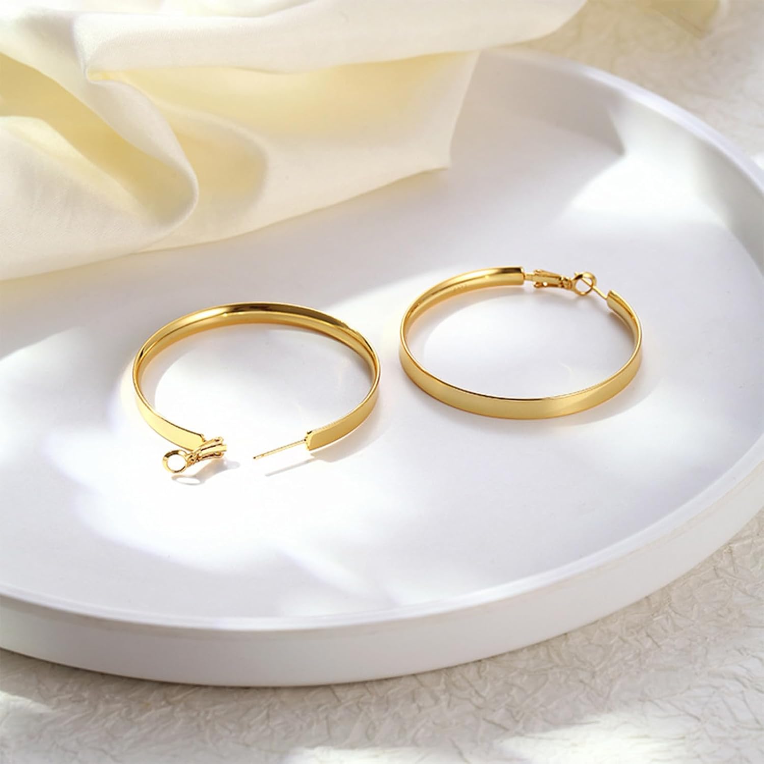 Gold Big Hoop Earrings for Women Trendy 2025 Large Flat Hoop Earrings Non Tarnish Everyday Earrings Jewelry for Women - Image 3
