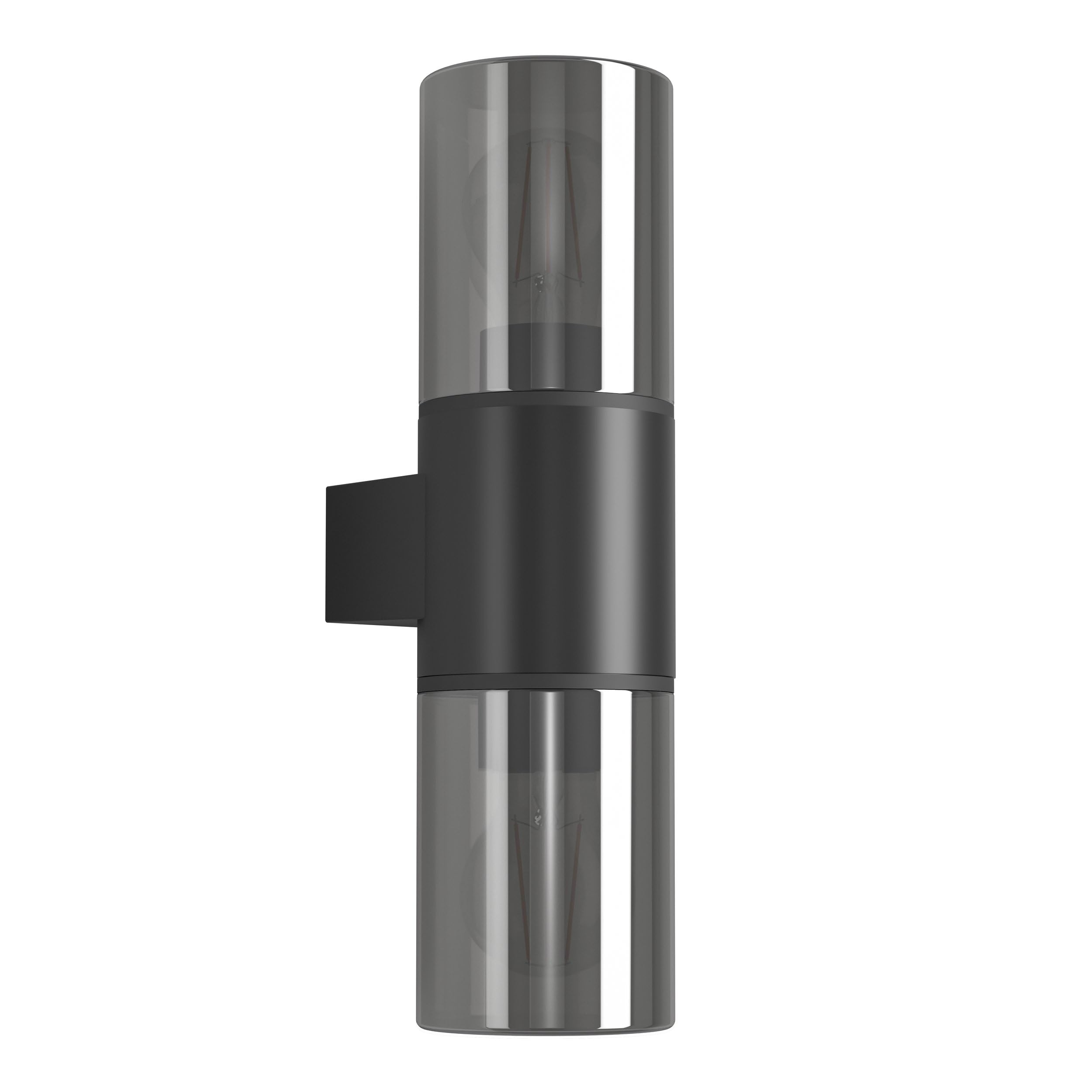 Eglo Outdoor wall Light Cropani, Porch lamp with Smoke Glass Cylinder, uplight and Downlight, Black Plastic and Glass, E27 Socket, IP54 Rating