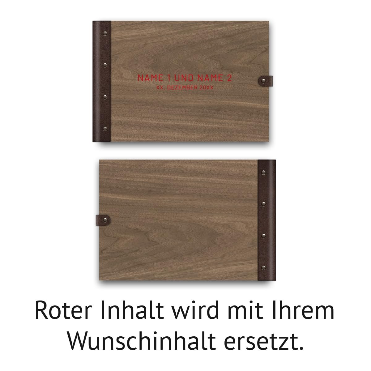 Personalisiertes Hochzeit Gästebuch echtes Holz DIN A4 Hochzeitsbuch mit Lasergravur - Schlicht - mit 72 Blatt / 144 Seiten Naturpapier Weiß