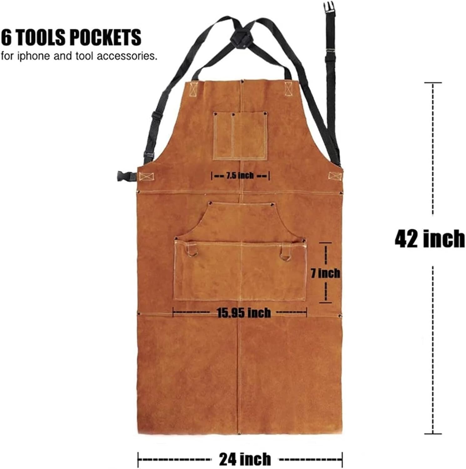 Men Women Leather Adjustable Welding Apron Heavy Duty Tool With 6 Pockets for Tool Aprons