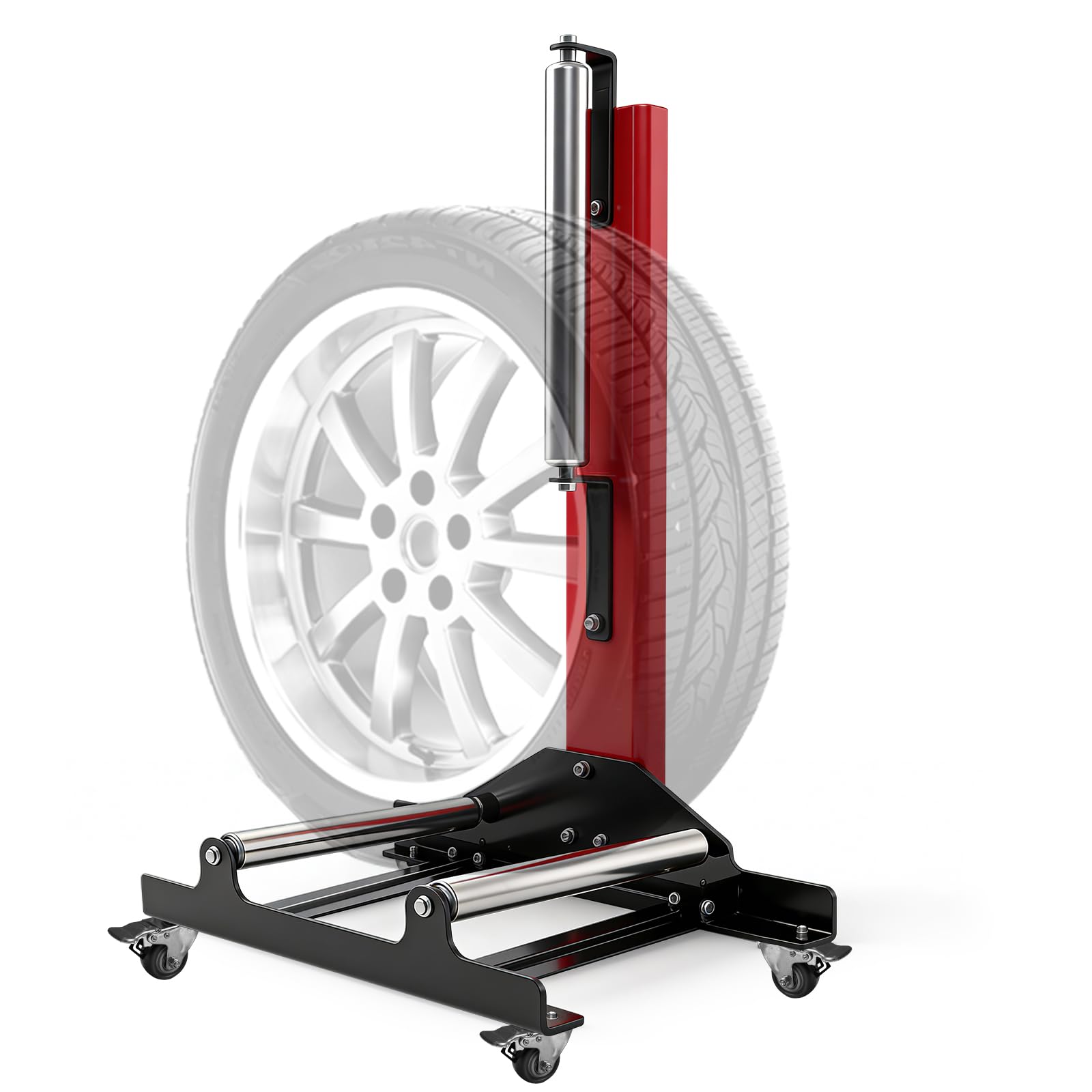Felgenständer mit Laufrollen, 4 Universalrollen & 3-Rollen-Design & Höhenverstellung Reifenständer aus Stahl - Detailing Wheel Cleaning Ständer für Reinigung Polieren und Wartung von Rädern