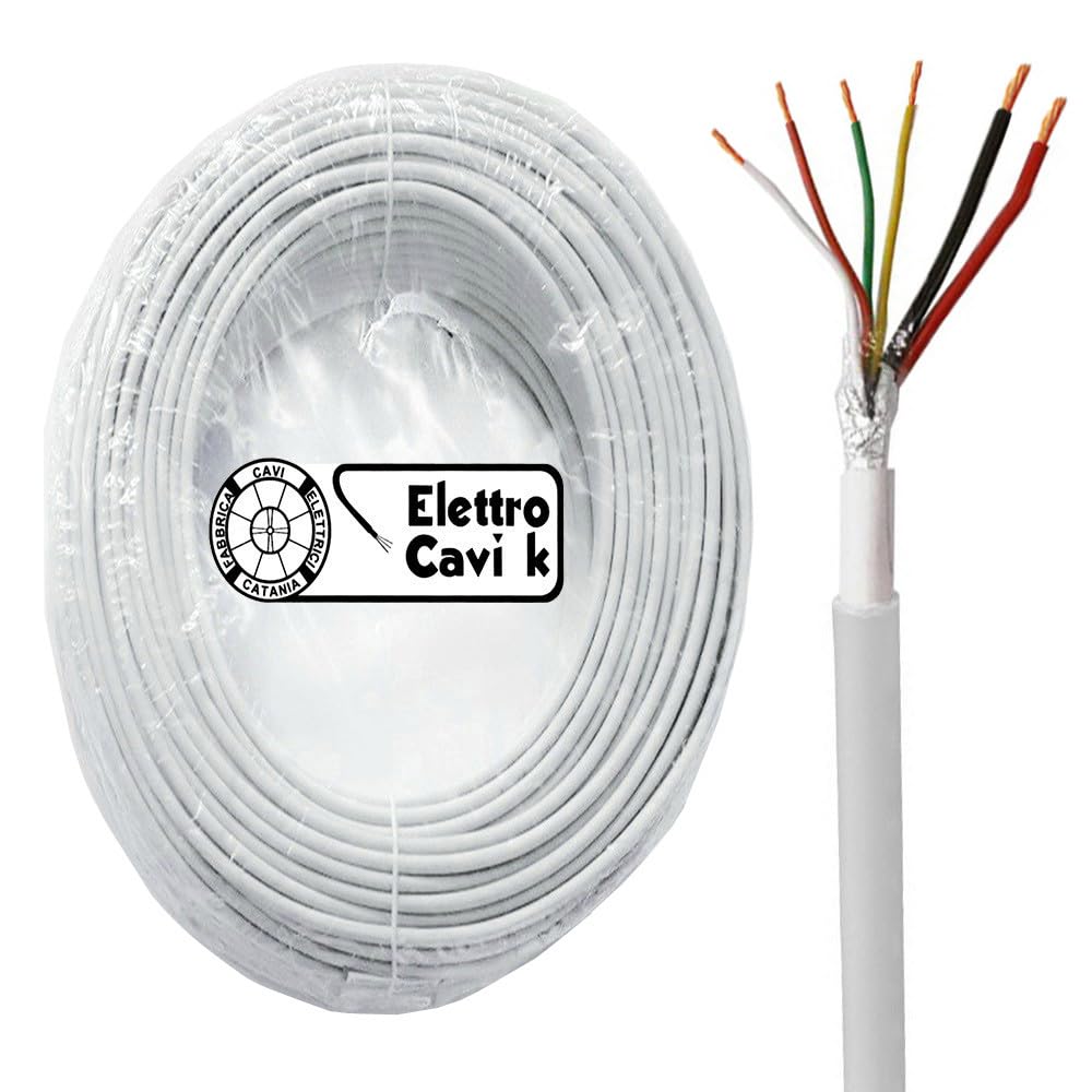 ® ELETTRO CAVI K - CAVO ALLARME SCHERMATO 2x0,50+4x0,22 MM² GRADO 4 ° DA ESTERNO ANTIFURTO VIDEOSORVEGLIANZA TELECAMERE 6 POLI ALIMENTAZIONE 2x0.50+4x0.22 MULTIPOLARE PROFESSIONALE IN RAME 50 METRI