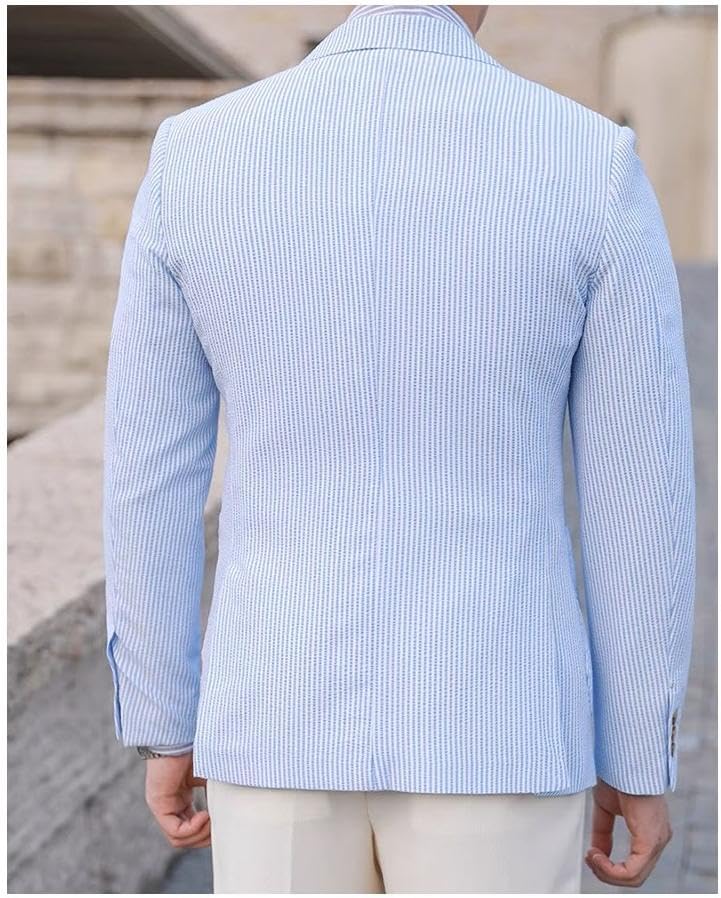 Men's Fashion Casual Slim Fit Seersucker Blazer Regular fit Jacket Lightweight 2 Button Blazer Sport Coat3