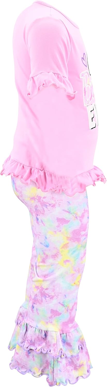 Unique Baby 2 Piece Girls Double Ruffle Leggings Outfit with Short Sleeve Shirt Kid and Toddler Clothes Set - Image 5