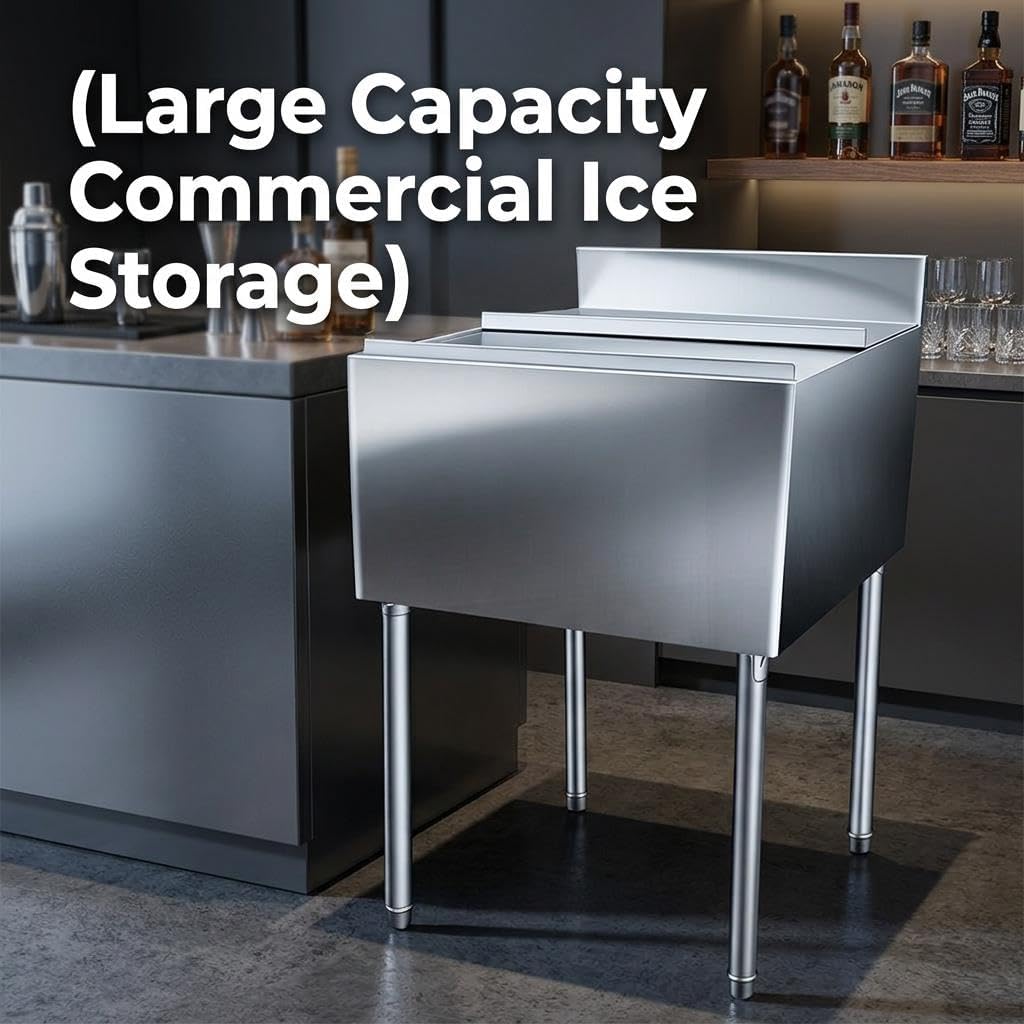 Ice Bin, 14 in x 11 in Commercial Stainless Steel Freestanding Ice Cooler with Sliding Lid & Leg Support, Small Ice Box for Bars, Restaurants, Hotels and Beverage Stores