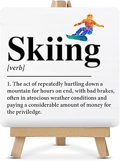 Skier Gift - Skiing Definition Wood Sign with Easel Farmhouse Decoration Home Office Desk Shelf Table Decor