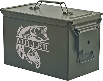 Personalized Engraved Ammo Can Storage Box Custom Bass Fish (50 Cal)