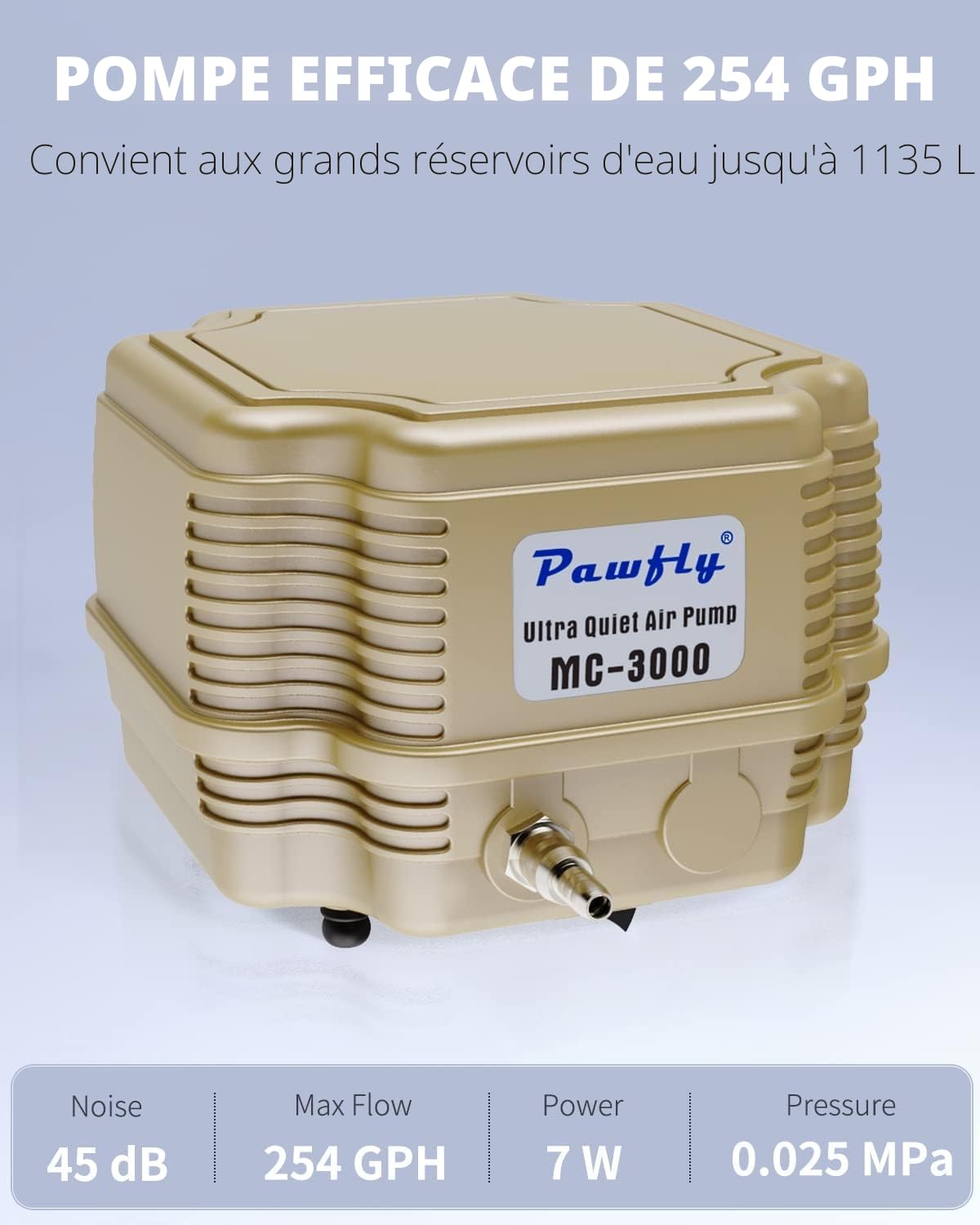 Pawfly 16 L/Min Pompe à air Aquarium Commercial Bulleur Aquarium Silencieux et réglable avec Kits pour Aquariums étangs Jardins d'eau et réservoirs jusqu'à 1000 L