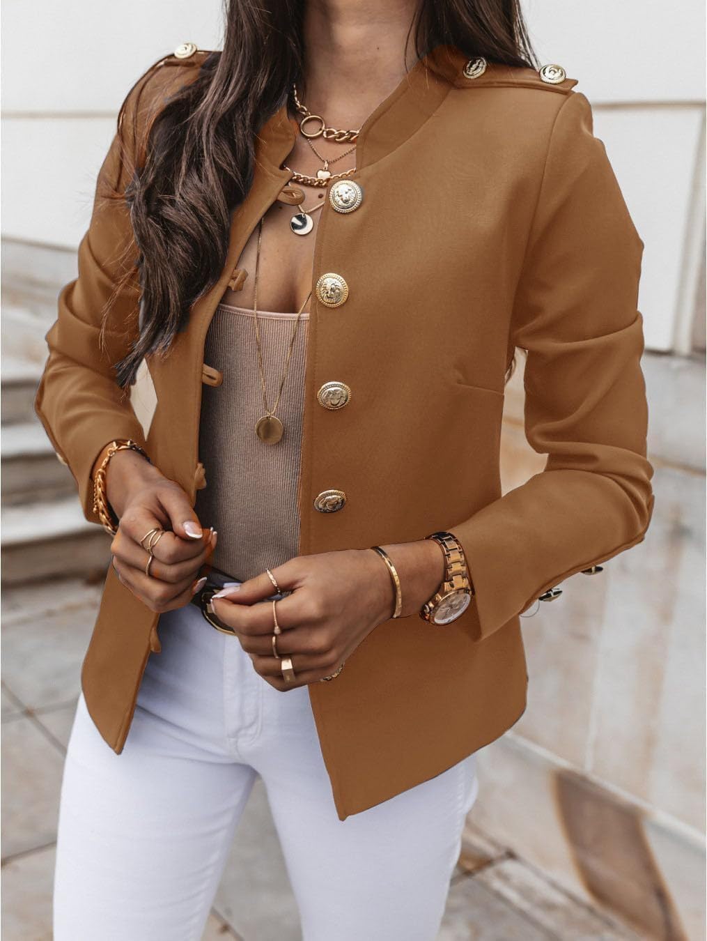 Blazer Jackets for Womens Mock Neck Button Jacket Open Front Cardigan Classic Daily Business Casual Suit Coats