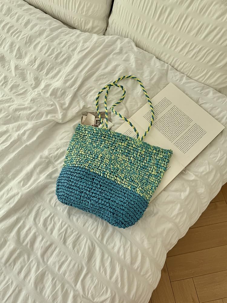 Beach Bag, Large Beach Bag for Women, Woven Straw Beach Tote Bag Waterproof, Weaving Swim Shopping Travel Bag