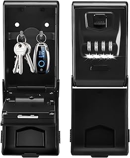 iPalamila Schlüsseltresor mit Zahlencode, Groß 4 Stellig Schlüsselsafe mit Code Beleuchteten, Wasserdicht Rostfrei Schlüsseltresor Außen, für Zuhause, Büro, Schule, Garage und Mehr (Schwarz1)