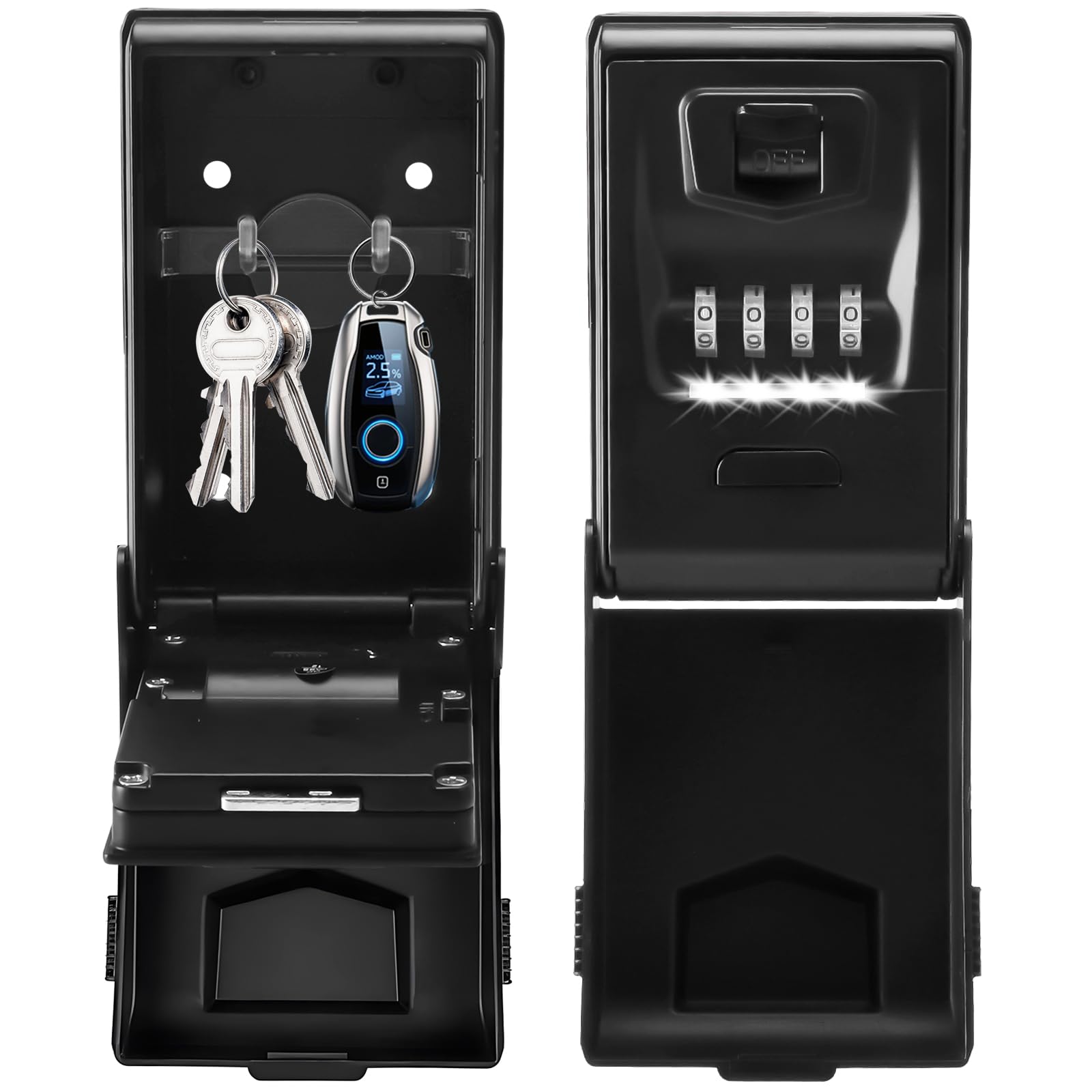 iPalamila Gaethra Key Safe Key Box with Number Code, Large 4 Digit Key Safe with Code Illuminated, Waterproof Rustproof Key Safe Outdoor for Home, Office, School, Garage and More (Black)-image-3