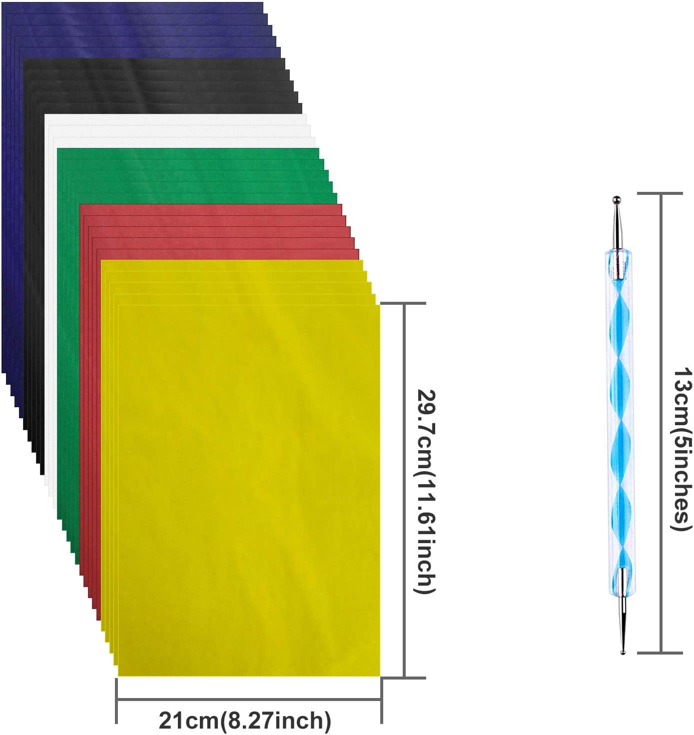 120 pcs Transfer Paper Carbon Tracing Paper Carbon Water-Soluble Transfer Paper for Transfer Pattern on Fabric,Wood,Cross Stitch Cloth,Paper, Hand Painting with 5 pcs Embossing Stylus(A4,6 Color)