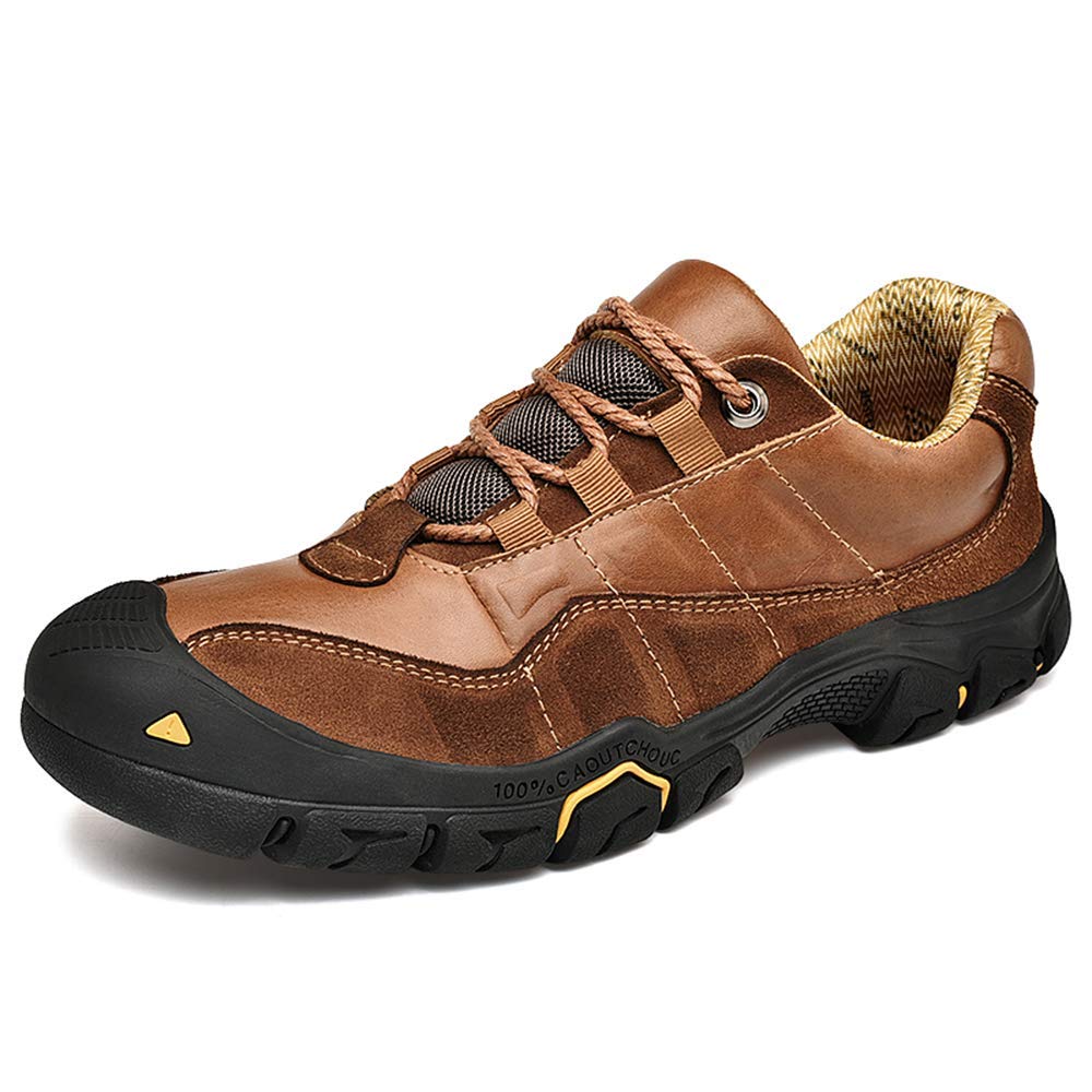 UPIShi Mens Walking Hiking Leather Boots Lightweight Breathable Outdoor Sneakers Trekking Casual Shoe Brown 45