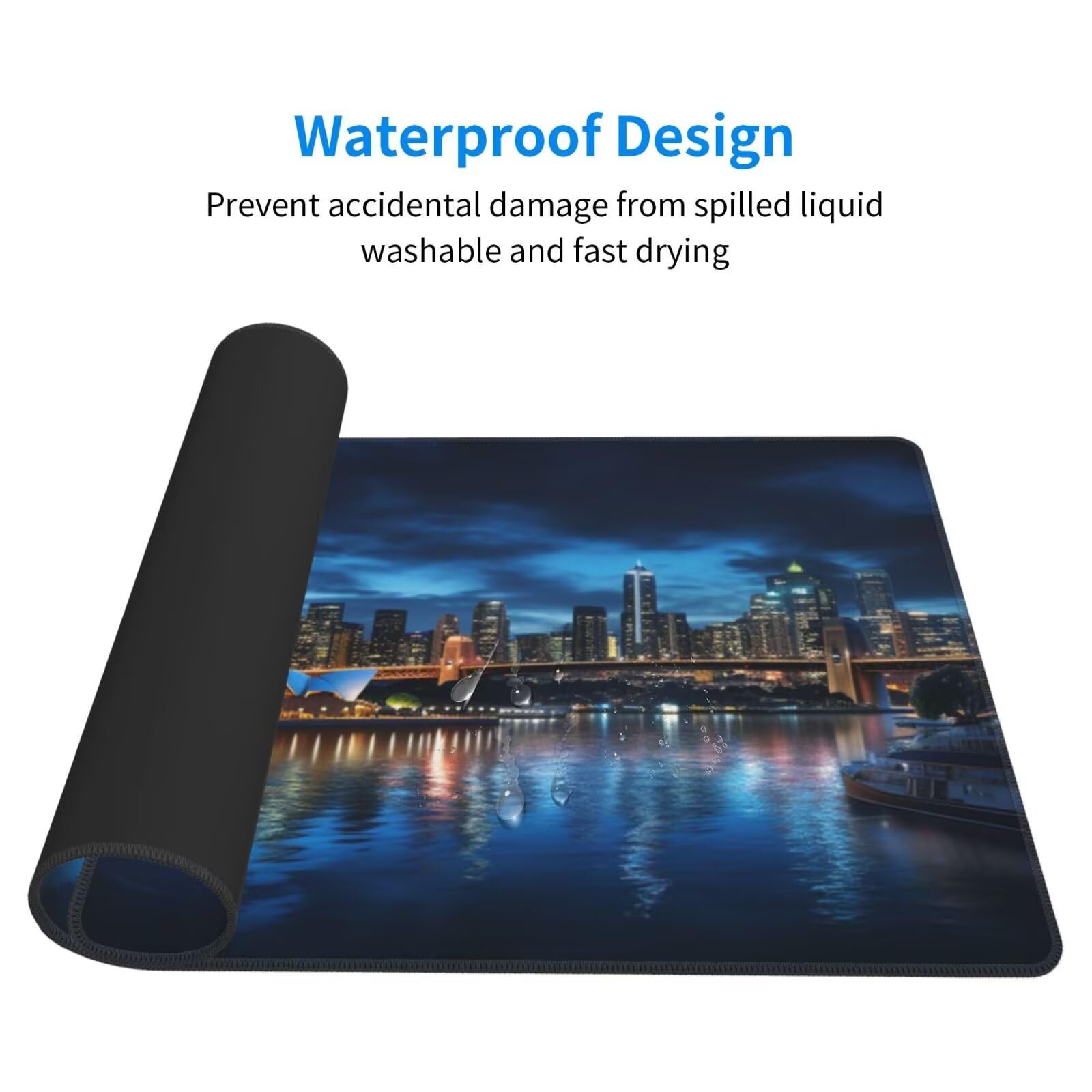 Gaming Mauspad XXL 1200x600x3mm Mousepad Verlängertes Groß Mauspad Schreibtischauflage,Genähte Kanten rutschfeste Gummibasis,Verbessert Präzision Geschwindigkeit Home Office Sydney Nachtszene L-1716