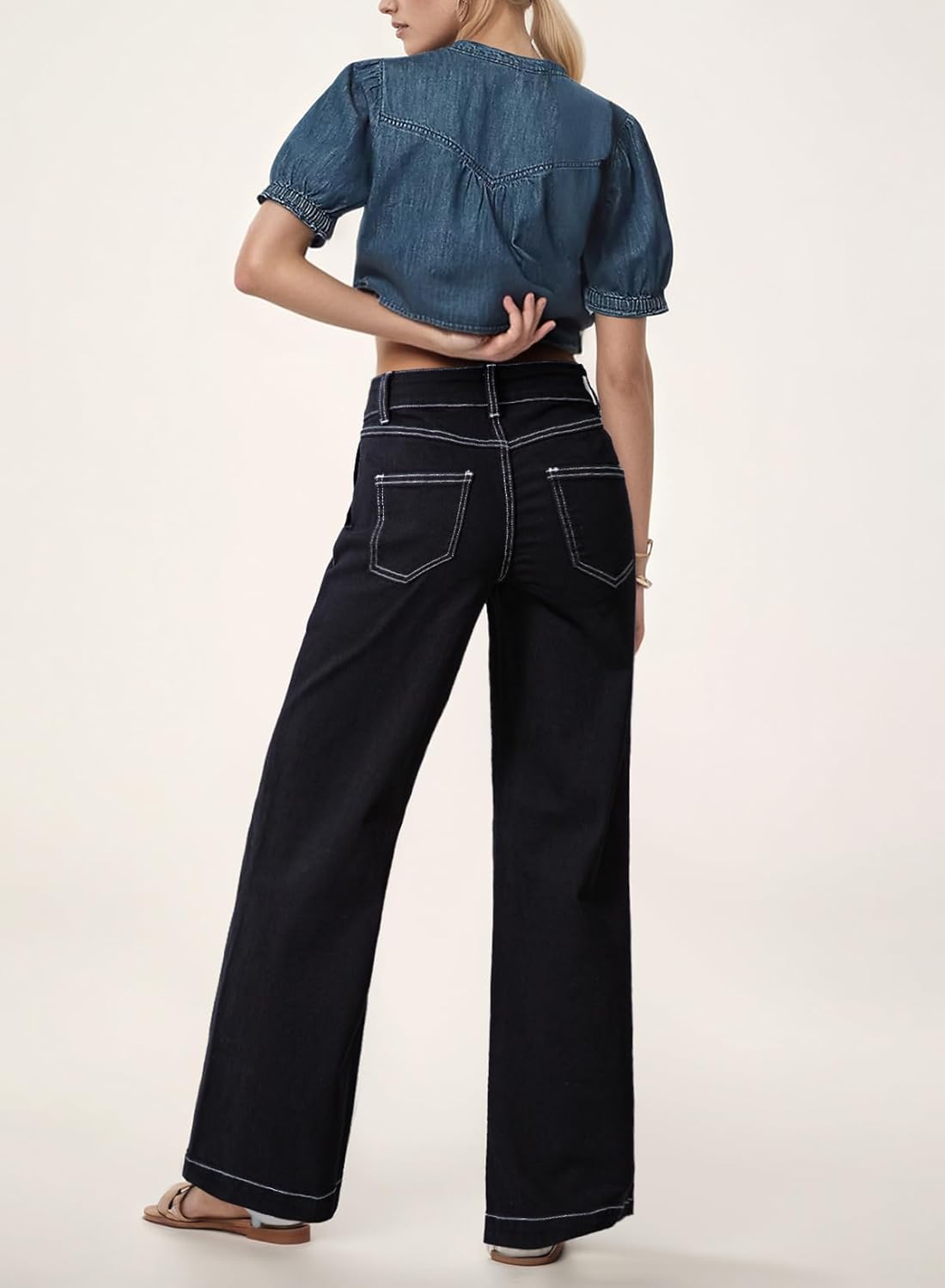 Dokotoo Women's Pants High Waisted Jeans Stretch Loose Fit Colorblock Denim Pants with Pocket - Image 5