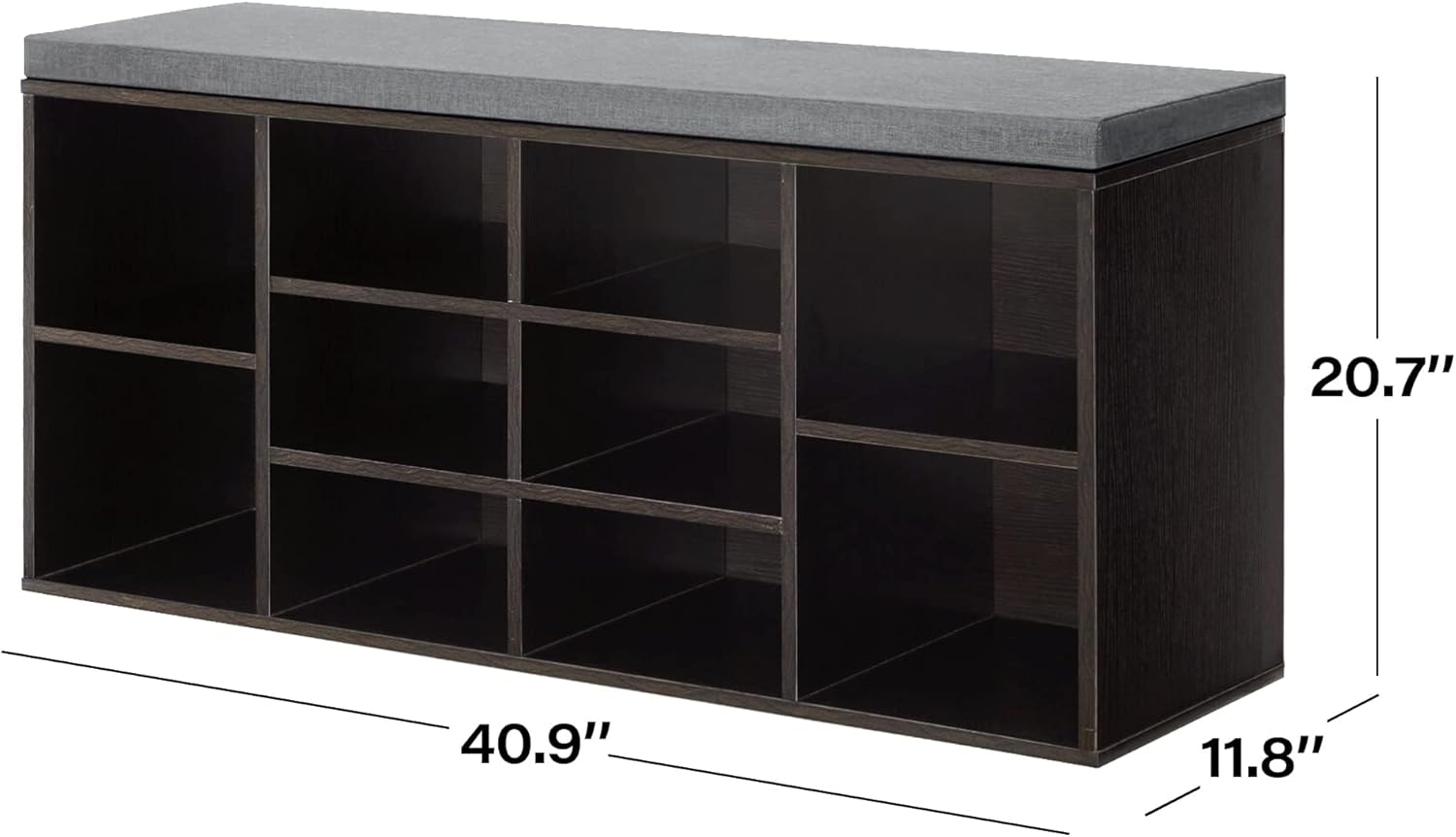 Shoe Bench with Cushion, Wood Shoe Storage Bench for Entryway with 10 Cubbies & Adjustable Shelves, Shoe Organizer Cubby Entry Bench Padded Bench Storage for Living Room, Hallway, Closet, Black