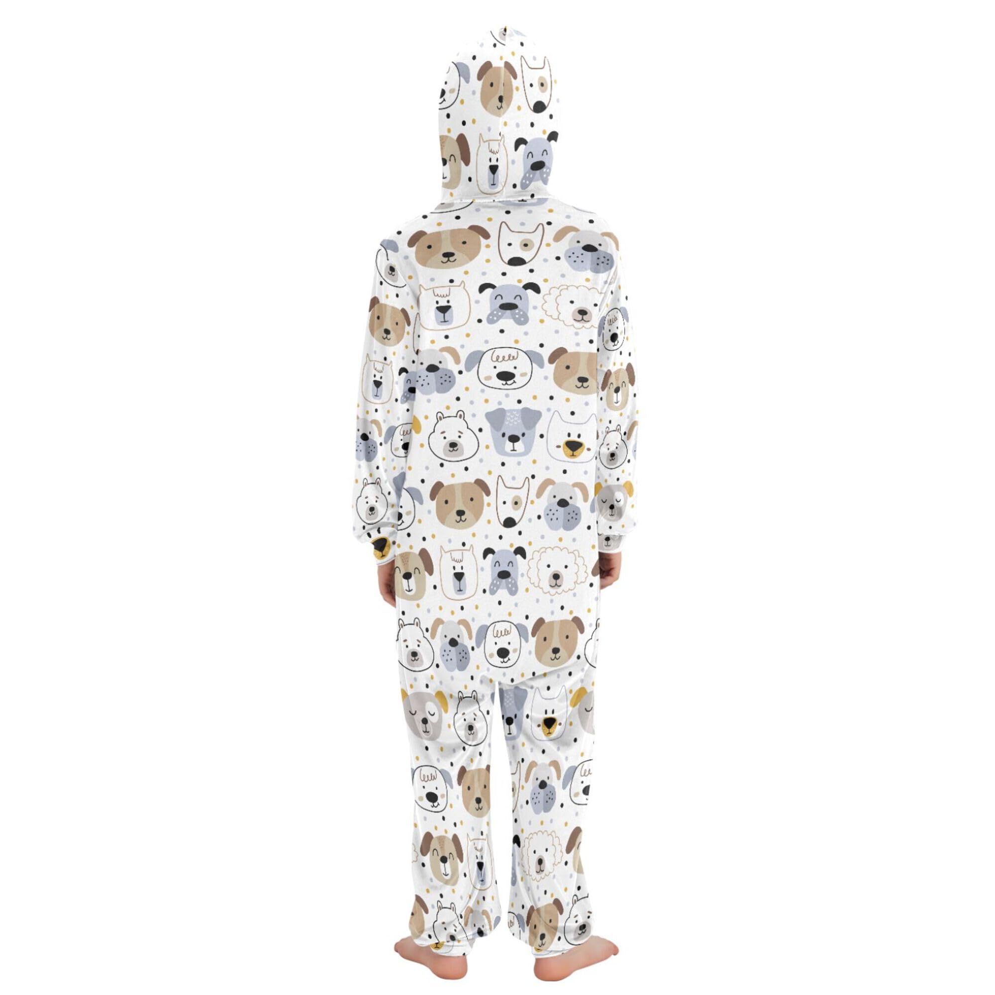 Pigiama intero in flanella con cappuccio e cerniera, tuta coordinata per bambini con cucciolo di bulldog francese, morbido e caldo, abbigliamento sportivo per la casa, 5-6T