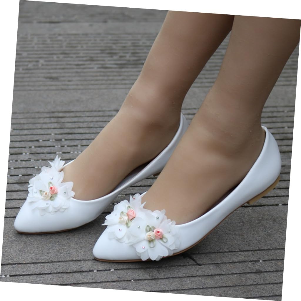 LIFKOME Spitzenblumenschuhe Flach 40 aus Pu und Gummi, Elegant in Weiß