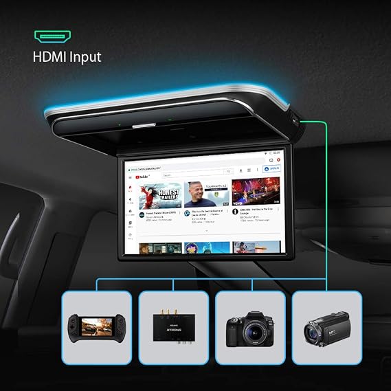 XTRONS 17.3 Android Car Overhead Player, 1920x1080 FHD Flip Down Roof Mount Monitor with Built-in Speaker, WiFi, Bluetooth, Supports HDMI USB Input, Screen Mirroring