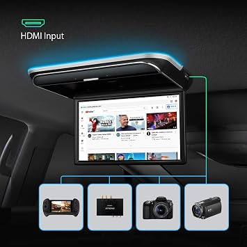 XTRONS 17.3 Android Car Overhead Player, 1920x1080 FHD Flip Down Roof Mount Monitor with Built-in Speaker, WiFi, Bluetooth, Supports HDMI USB Input, Screen Mirroring