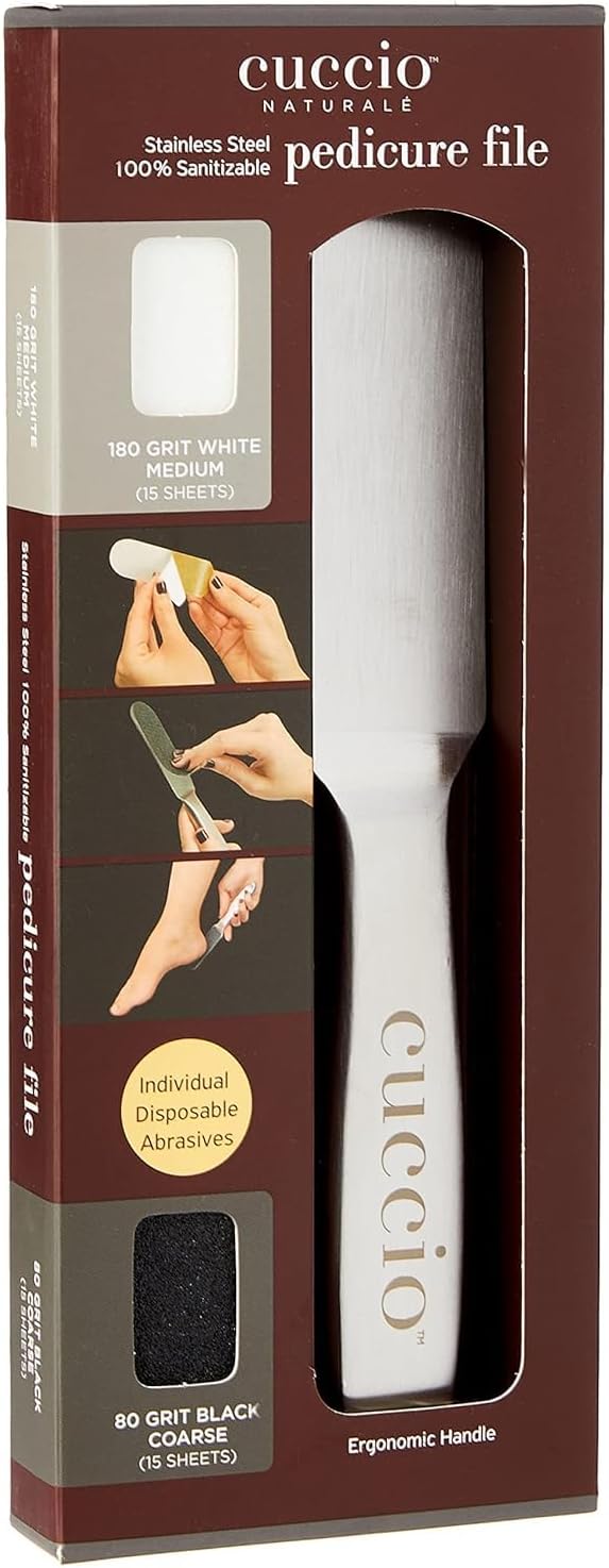 Cuccio Naturale Reusable Stainless Steel Pedicure File Kit with 30 Extra Refills – Professional Foot Care Tool for Smooth, Callus-Free Feet – Durable, Hygienic Design