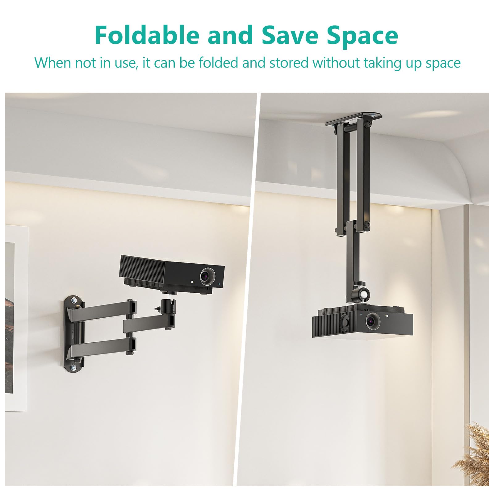 Soporte de pared para proyector plegable, soporte universal ajustable para proyector de pared, soporte de proyector de aleación de aluminio, tamaño de tornillo M4 M6 de 1/4 pulgadas, (1330LM-PM), 8