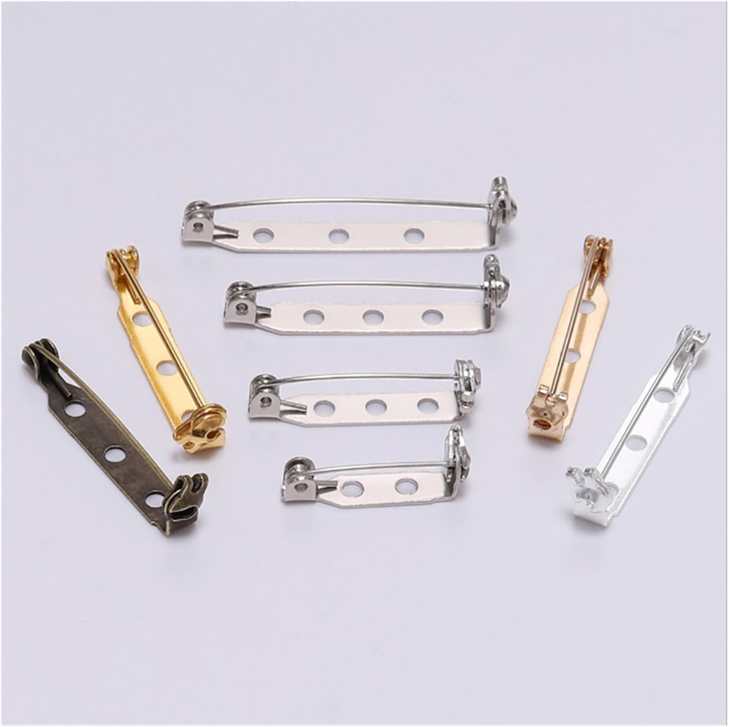 Back Clasp Brooch pin badges50pcs 20/25/32/38mm Pins Brooch Base Backs Clasp Badge Holder Brooch for DIY Jewelry Making (Color : Gold, Size : 38mm) (Color : Silvery2, Size : 32mm)