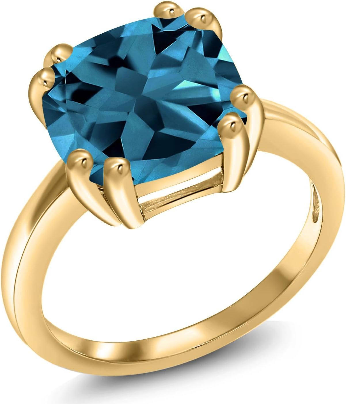 Gem Stone King 3-5 Cttw Gemstone Birthstone Double Prong Solitaire Ring for Women | 18K Yellow Gold Plated Silver | Cushion 10MM | Anniversary Engagement Promise Ring