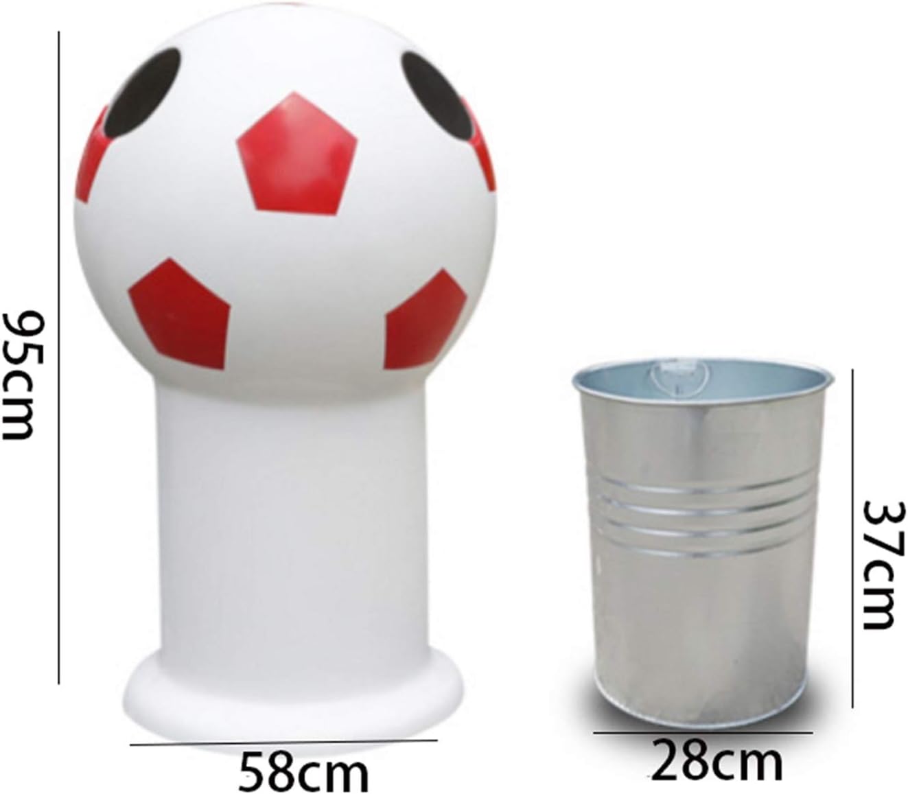 Trash Can Football Shape Trash Can with Inner Bucket Outdoor Large Garbage Can for Indoor Outdoor or Commercial Use Dustbins (Color : Blue) (Black) (Black)