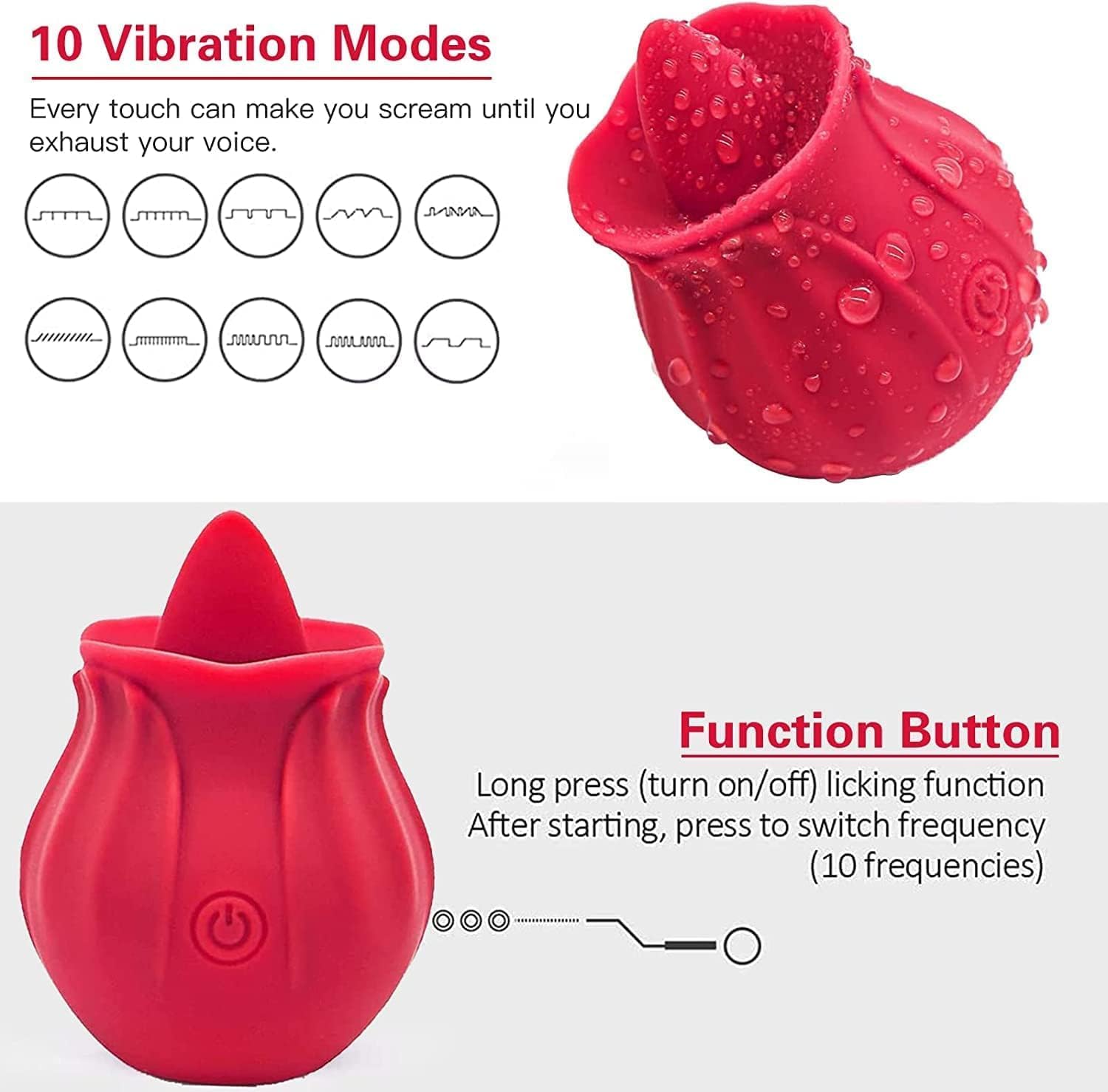2024 Rose Viboator Stimulator Licking Sucking 10 Speed for Women Quiet-Red QM705