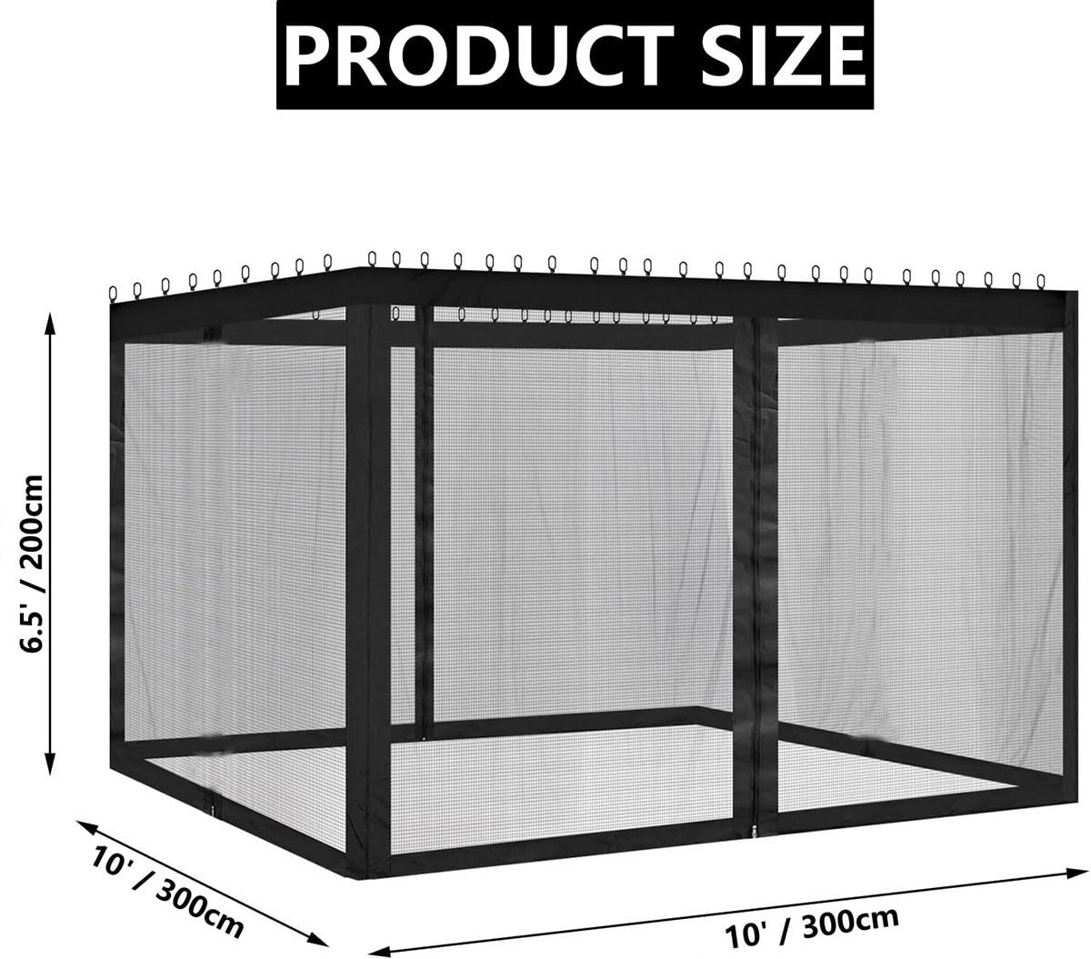 Mosquitera para toldo de kiosco al aire libre, 4 paneles de pared con 2 cremalleras para cenador de patio de 10 x 10 pies y tienda de campaña (solo mosquitera sin marco) 10 x 10 pies con 3
