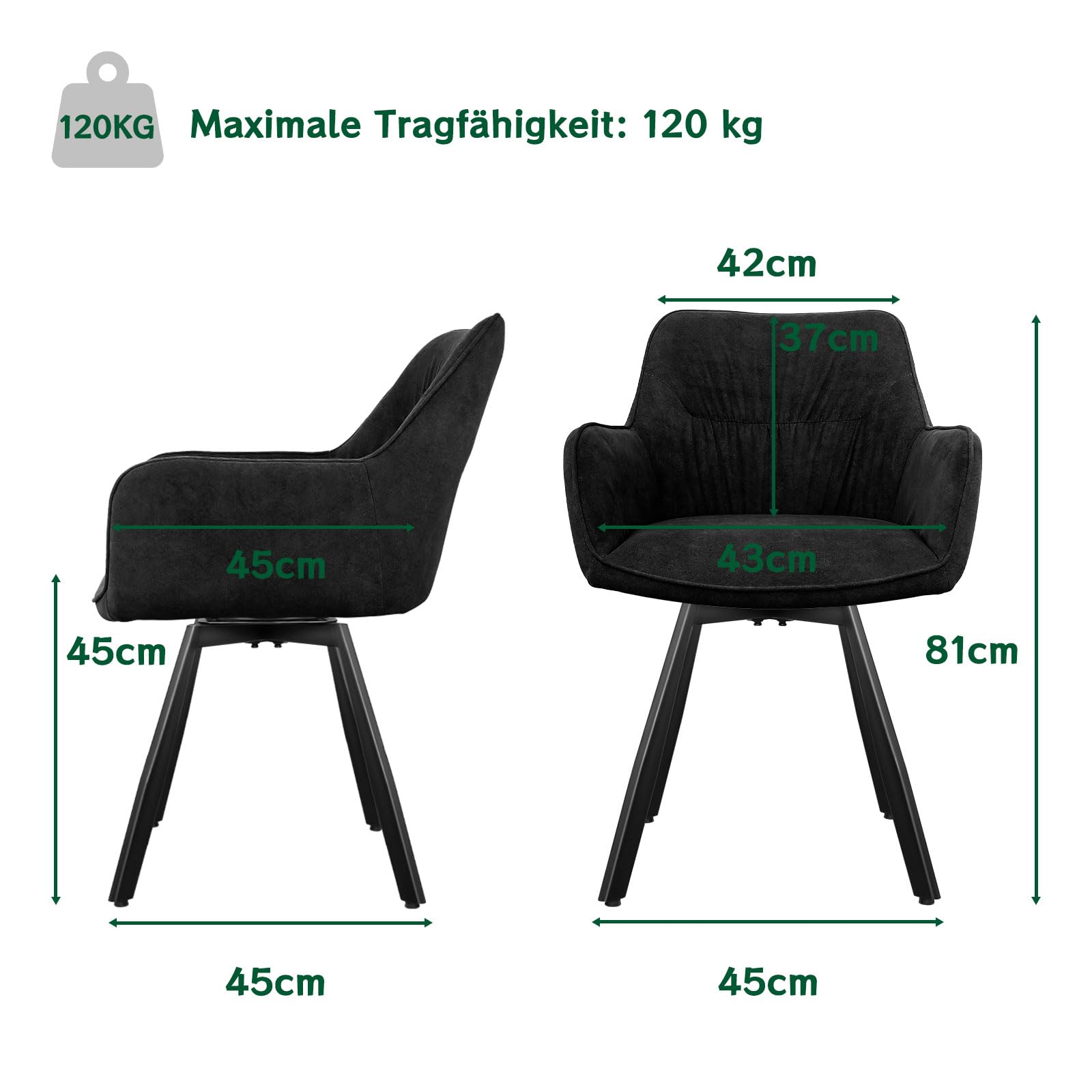 WAFTING Esszimmerstuhl 4er Set drehbar, Armlehnstuhl drehbar 360°,Moderner Polsterstuhl Stuhl Samt, Stühle für Esszimmer,Küchenstuhl für Wohnzimmer, Arbeitszimmer,Schlafzimmer,Schwarz | Mit Armlehnen, Samt, gepolstert, mit Rückenlehne, auch für Wohnzimmer