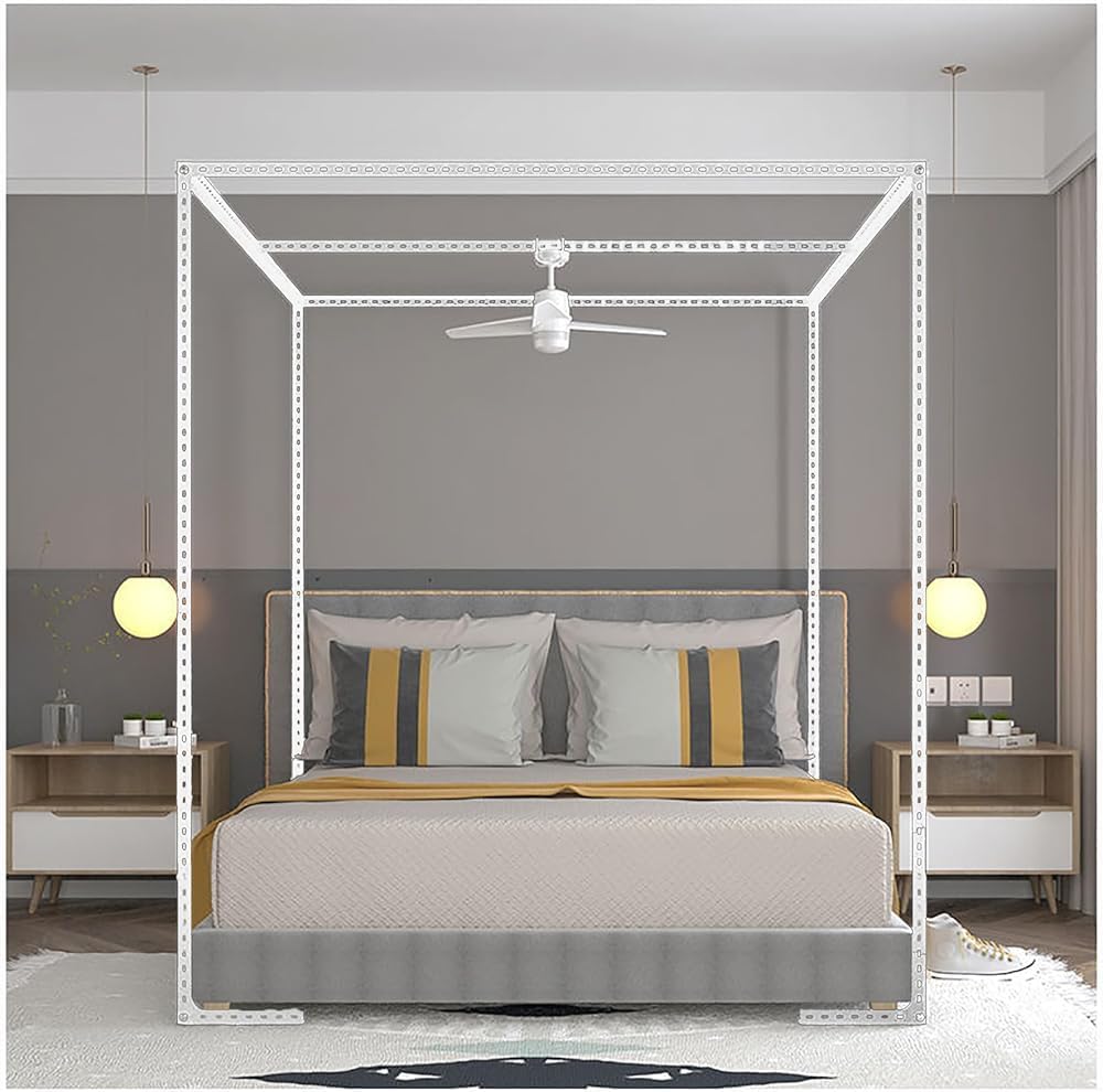 Stainless Steel Canopy Bed Frame Thicken - 4 Corners Canopy Bed Frame Post Poles Mosquito Net Bed Canopy(Size:California King)