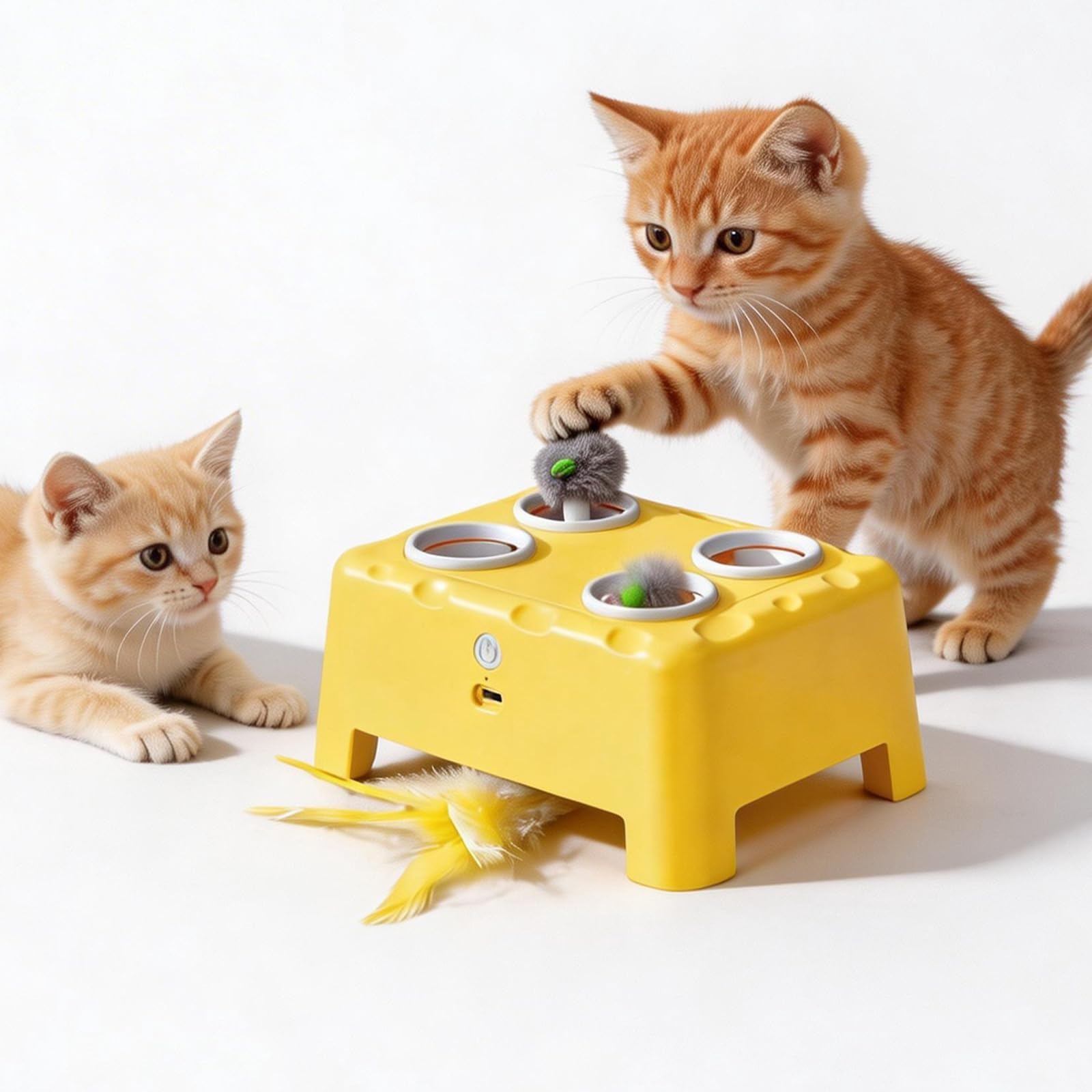 Petyoung Interactive Cat Toy 3-in-1, Automatic Feather & Mouse Pop Out Toy