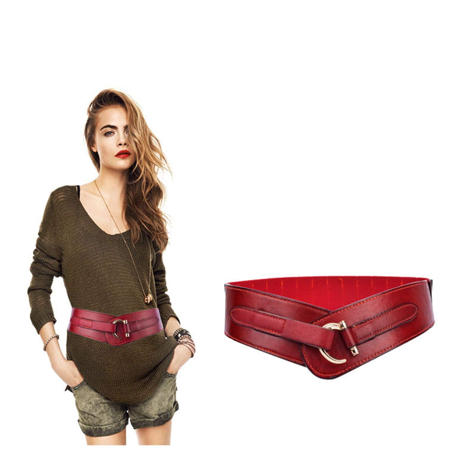 Générique Ceinture Large Pour Femme En Cuir Véritable, Fermeture Auto-agrippante, Affine La Taille Pour Un Effet Minceur, Idéale à Porter Avec Des Pulls Et Des Cardis, Style Rétro