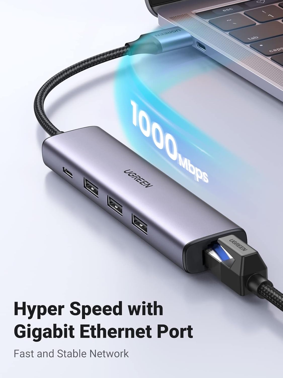 UGREEN USB 3.0 to Ethernet Adapter 5 in 1 Multiport Hub with Gigabit RJ45 and Type-C Power Port LAN Network Adapter Compatible with Laptop PC MacBook Mac Mini Surface XPS Windows Linux MacOS, and More : Electronics