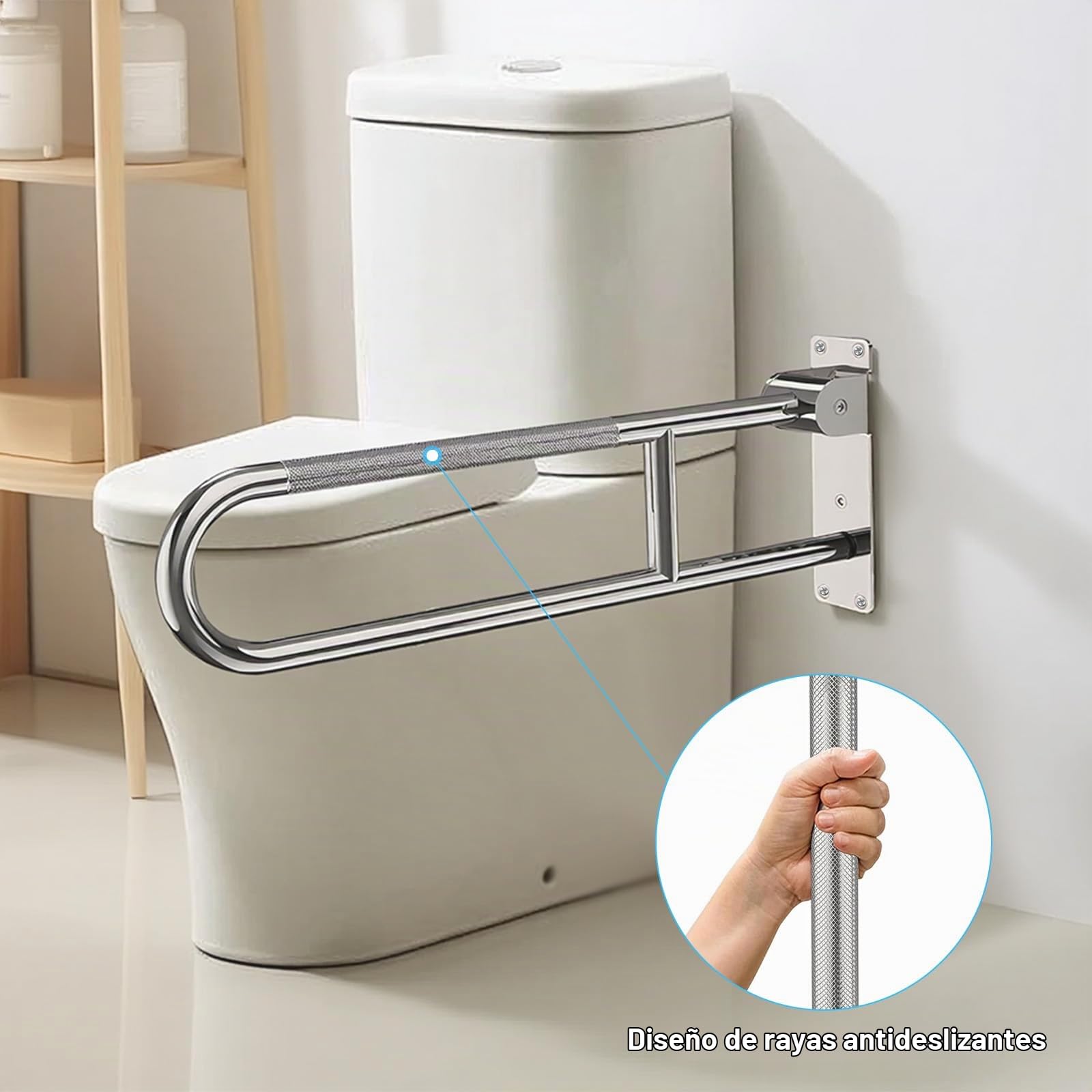 60cm Barra de Apoyo para Inodoro, Barras Minusvalidos Abatibles | Acero Inoxidable, Asidero Seguridad Baño Soporta 300-350 kg Antideslizante Montaje Pared Mango Agarre