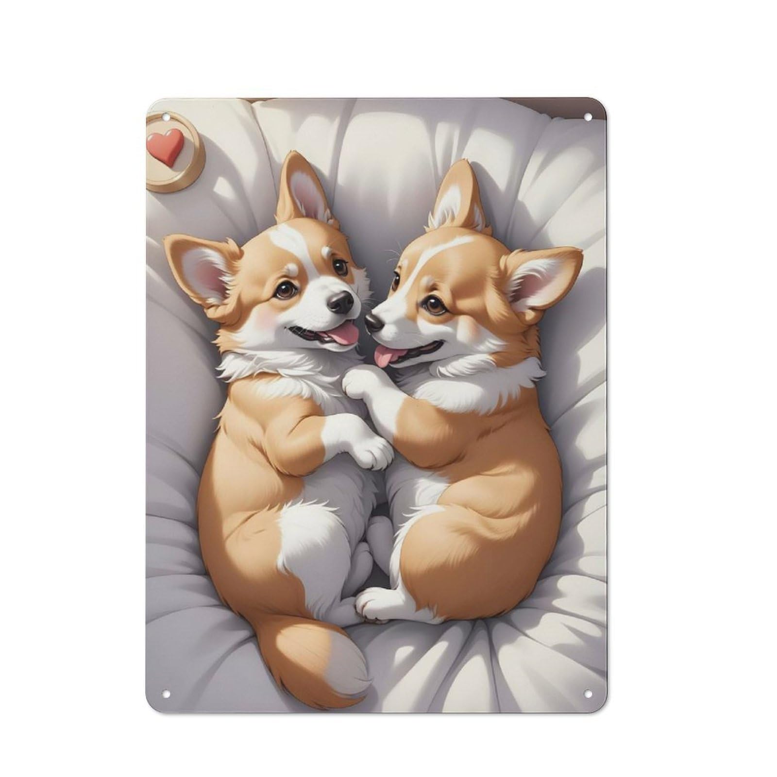 Junmoney Corgi Puppies Vintage Printed Metal Sign 40X30cm For Bar Or Restaurant, For Restaurant Interior Fans