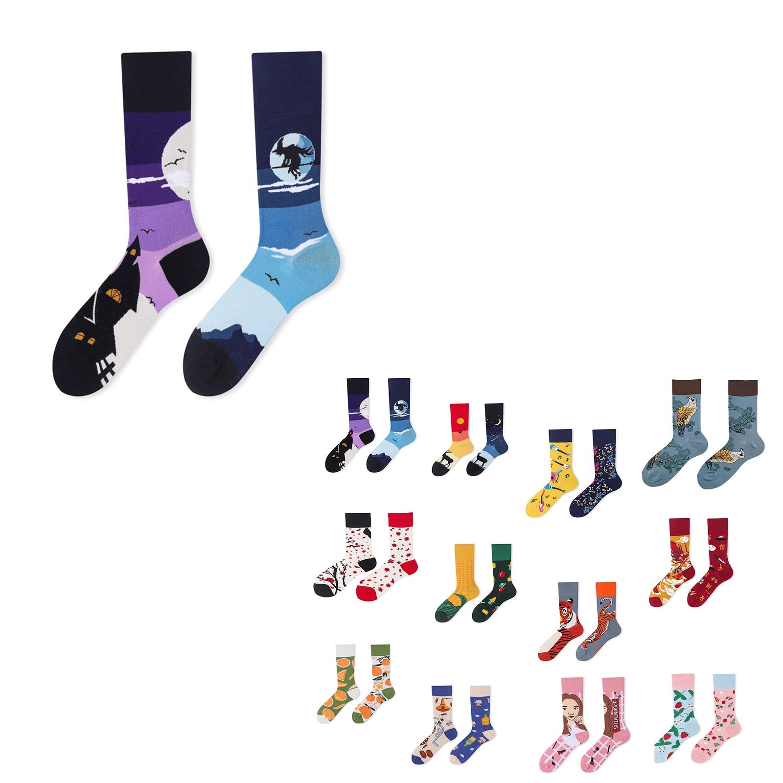 Calcetines de diseño desigual y divertido pack de 24 pares rectos en color negro