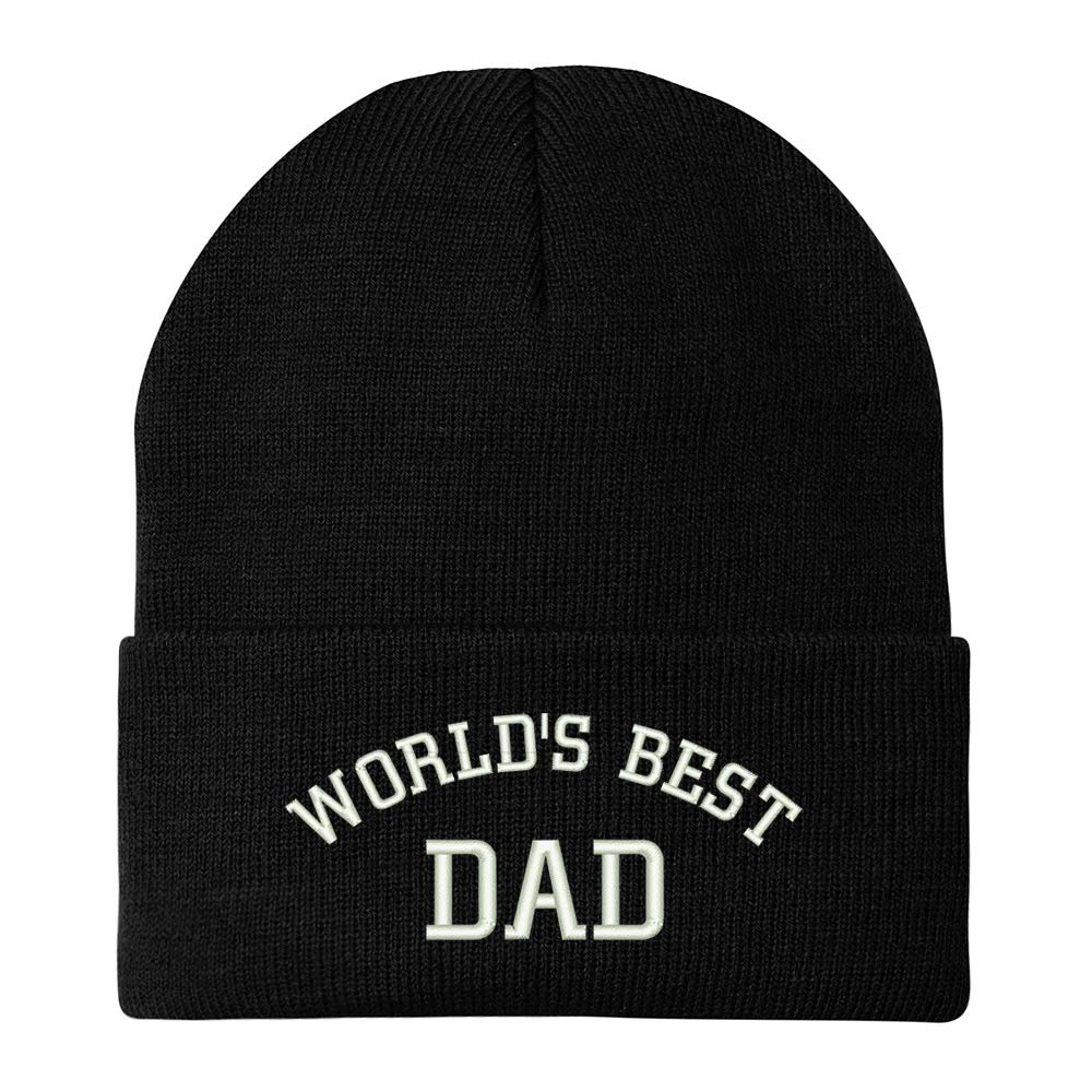 Trendy Apparel Shop World's Best Dad Cotton Embroidered Long Cuff Beanie - Black