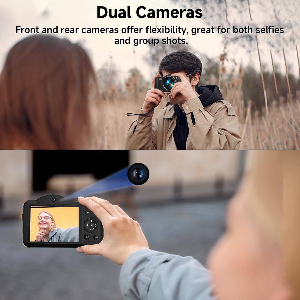 Fotocamera digitale 4K, 75 MP, autofocus, fotocamera con touchscreen, WiFi, zoom 16X e scheda SD da 32 GB, videocamera portatile per fotografia, principianti, adolescenti e adulti