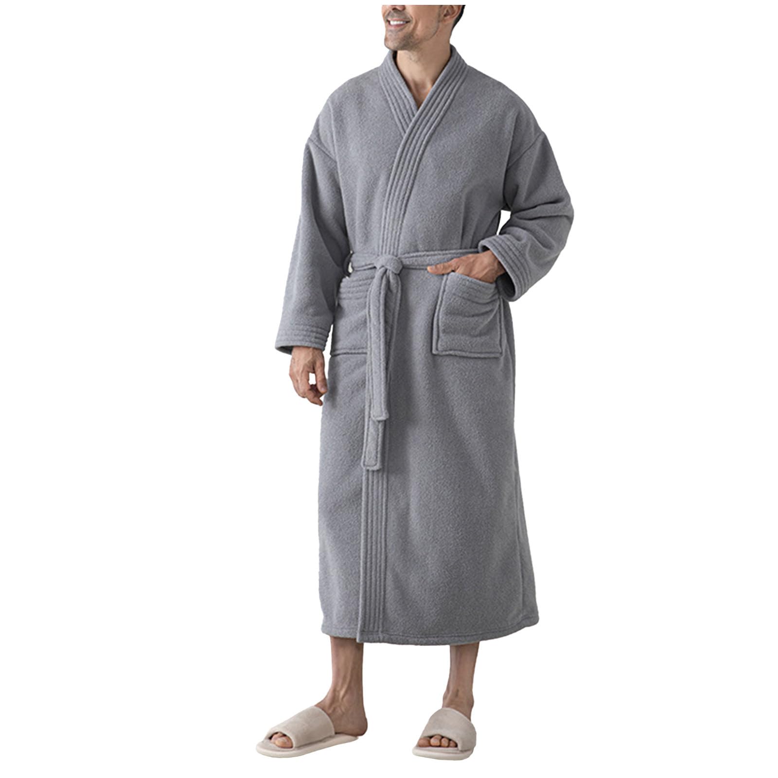 HAOLEI Albornoz Unisex de Baño para Hombre y Mujer,Albornoz Largo de Ducha Casual Albornoces de Rizo Tacto Suave Cómodos Bata Largo con Cinturón Gruesos y Cálidos Kimono para Hogar Hostelería