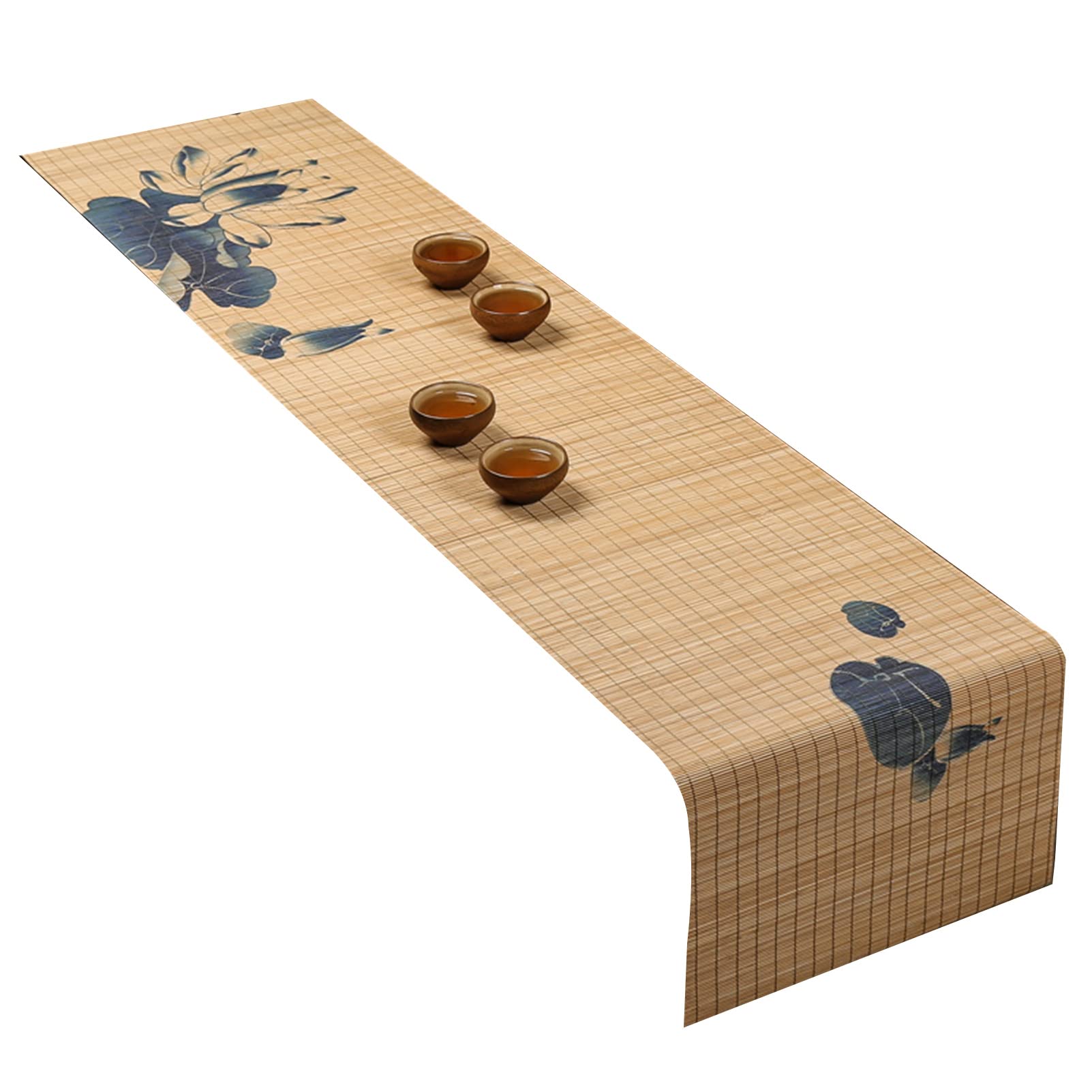 Chemin de table en bambou, Tapis de thé Kung Fu imperméable, chemin de table tissé en lattes de bambou, sets de table imprimés naturels faits à la main, tapis de table antidérapant résistant à la chal