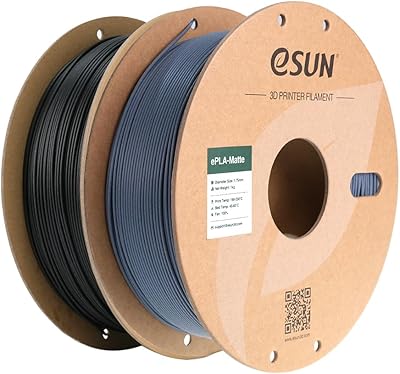 17 – eSUN Matte PLA Filament 1.75mm, 1KG per Spool, 2 Spools Matte 3D Printing Filament for 3D Printers, Deep Black + Dark Grey